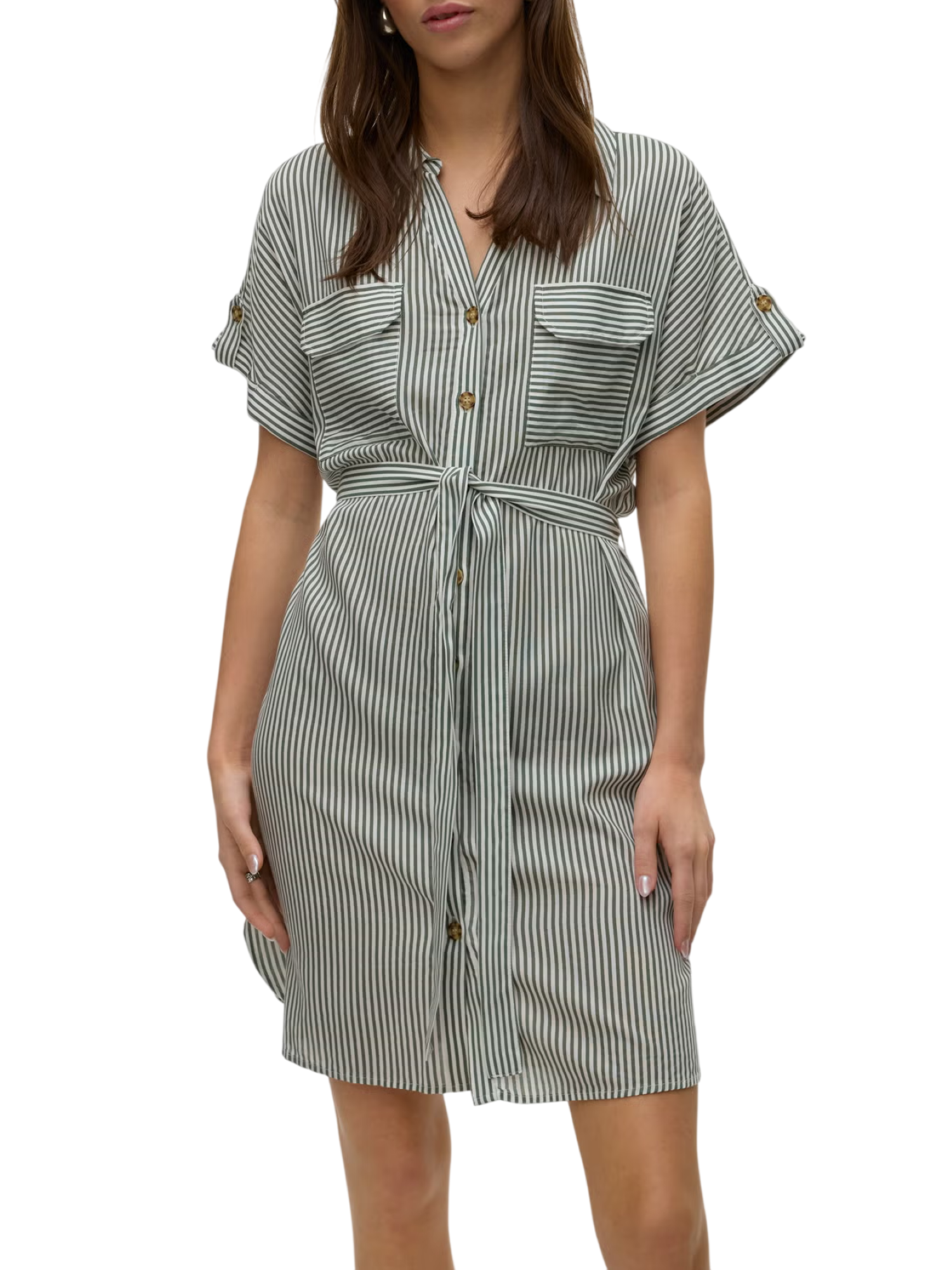 Vero Moda abito chemisier corto donna a righe verde bianco 10325828 LAUREL WREATH-SNOW WHITE VERO MODA