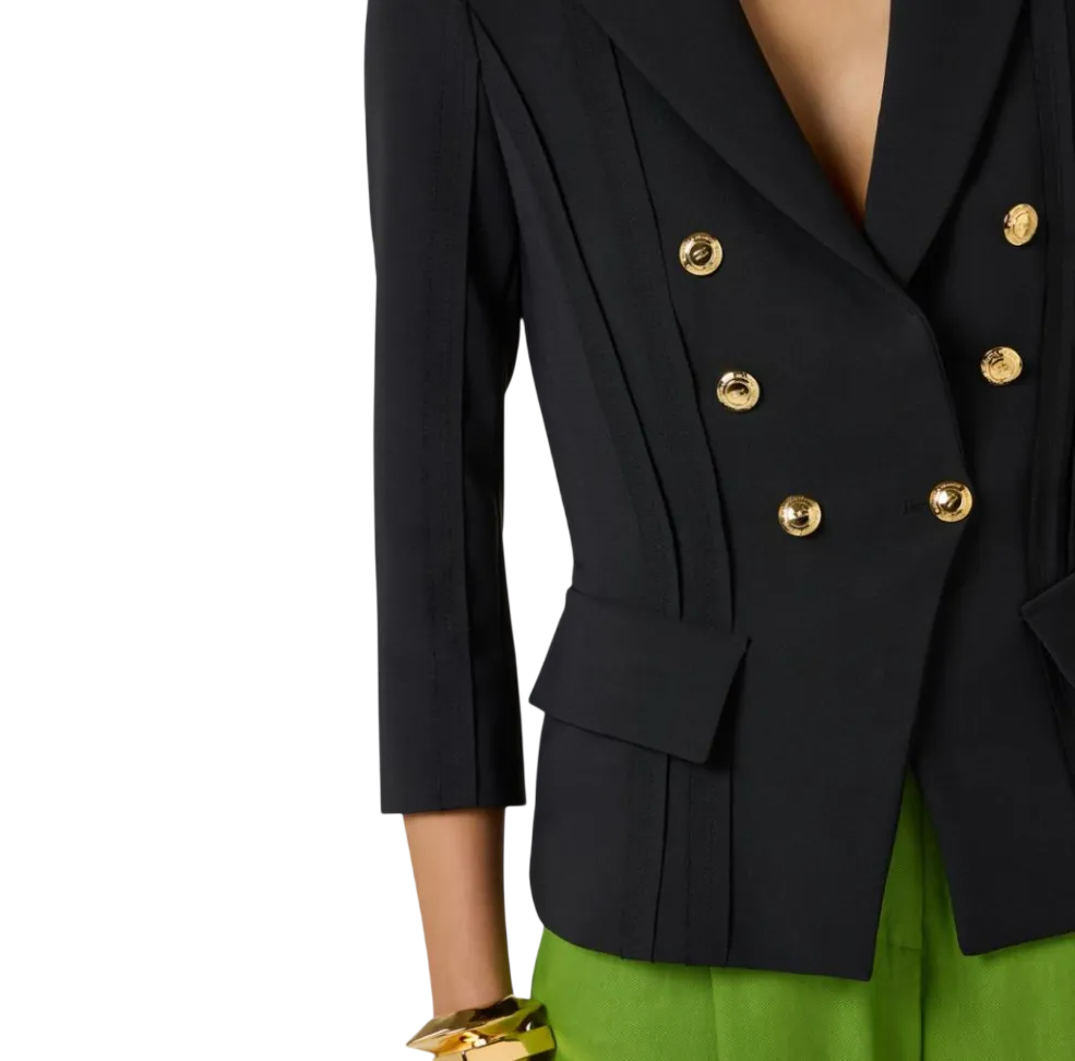 Elisabetta Franchi giacca blazer doppiopetto in tessuto crepe nero GI21861 110 ELISABETTA FRANCHI