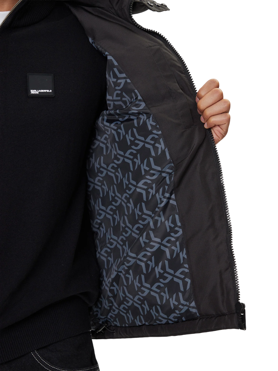 Karl Lagerfeld Jeans piumino uomo con cappuccio nero A3M15033 999 KARL LAGERFELD