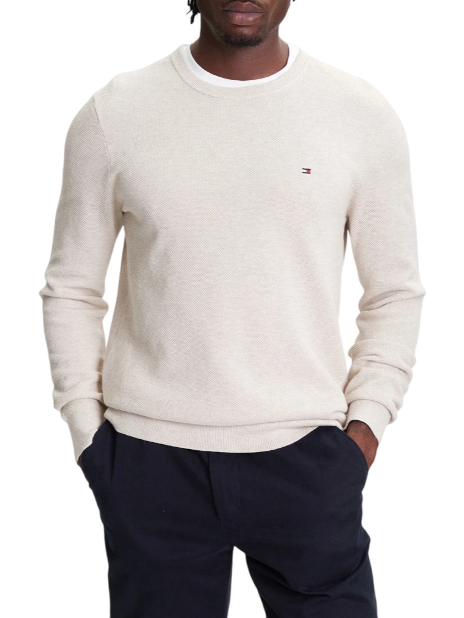 Tommy Hilfiger maglia tramata uomo in cotone avorio MW0MW36347 Z00 Tommy Hilfiger