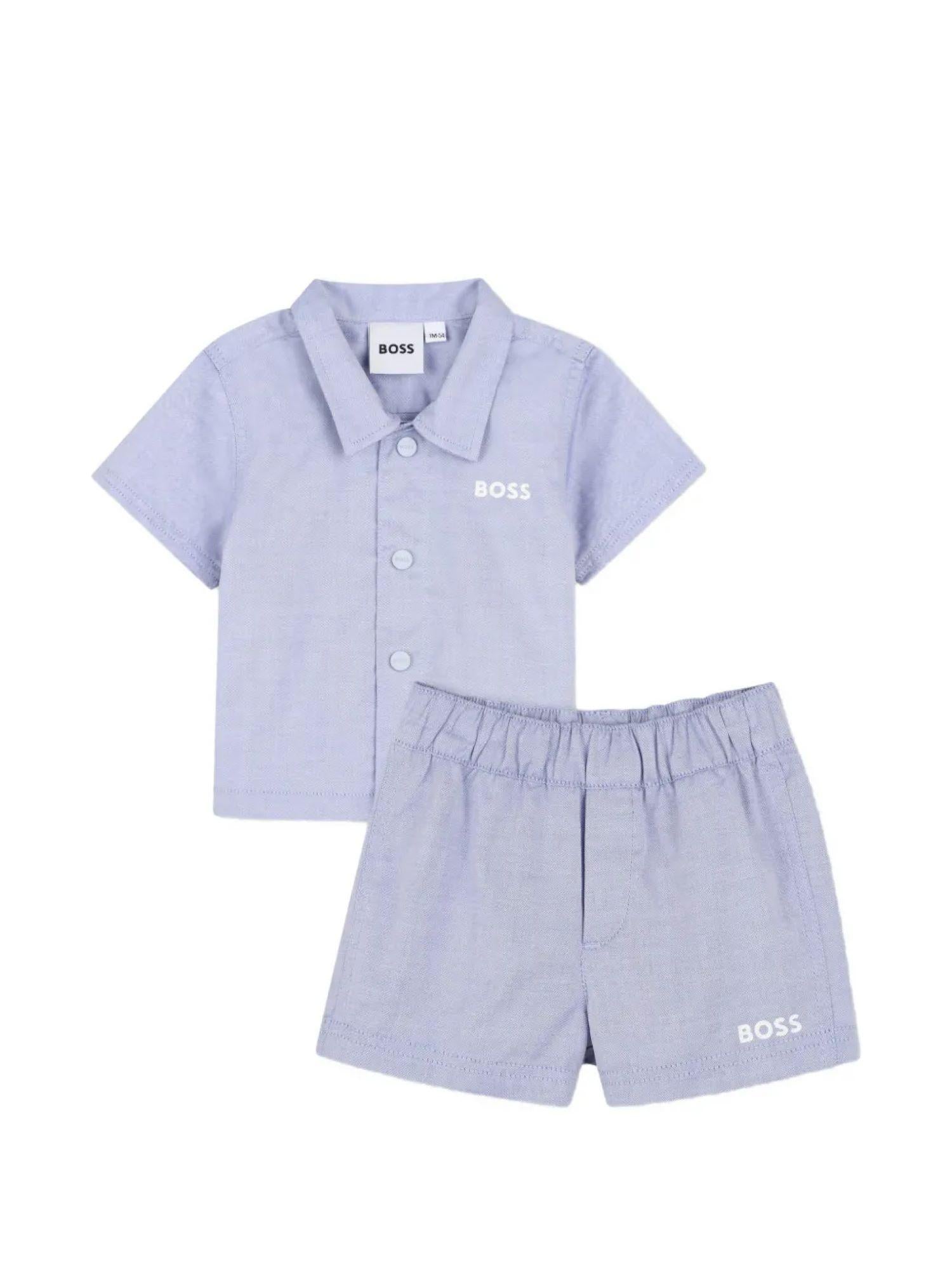 Boss completo neonato camicia e shorts celeste J53054 BLU BOSS