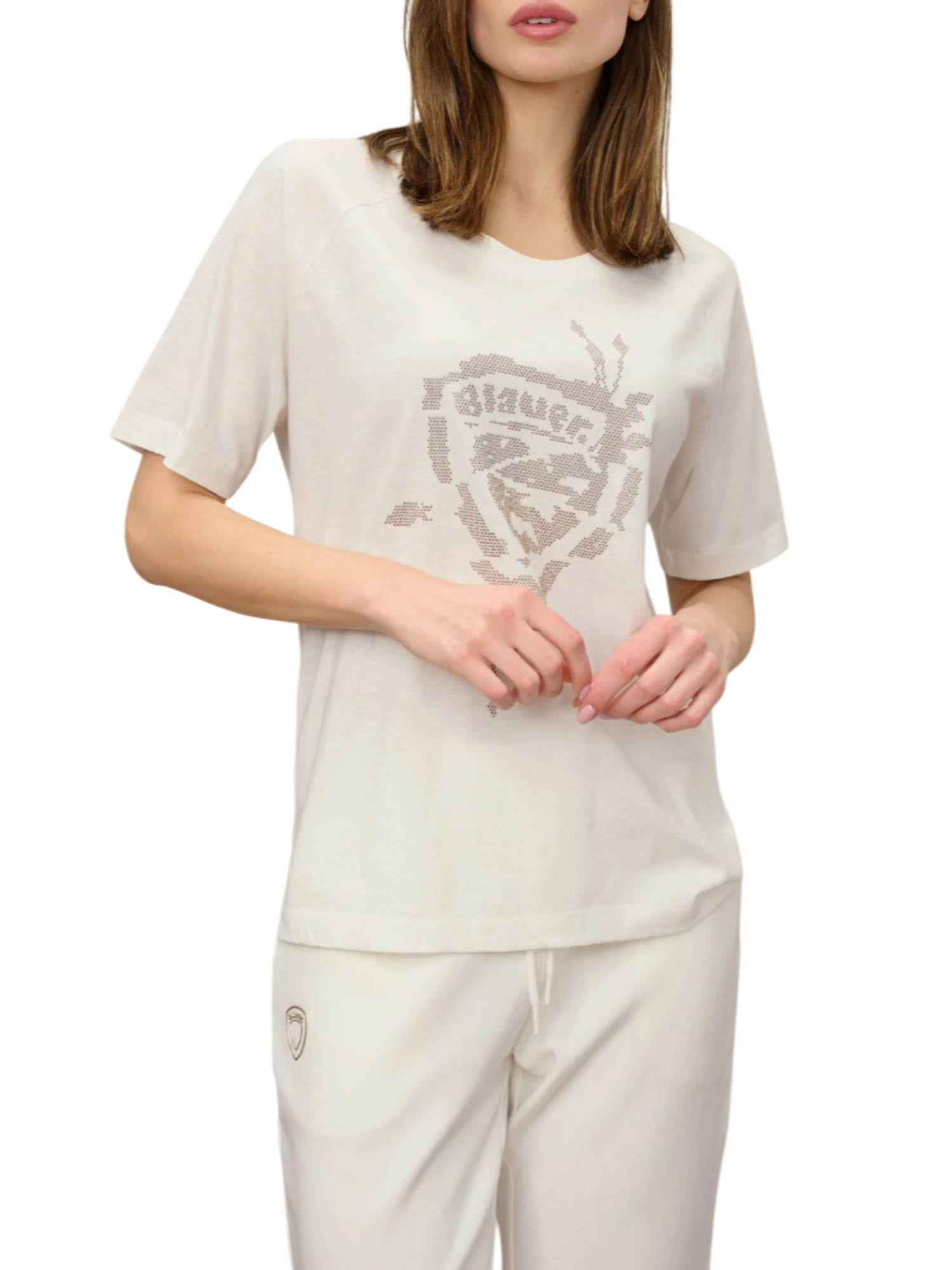 Blauer T-shirt donna Havey con logo strass panna 26SBLDH02412-005707 102 BLAUER
