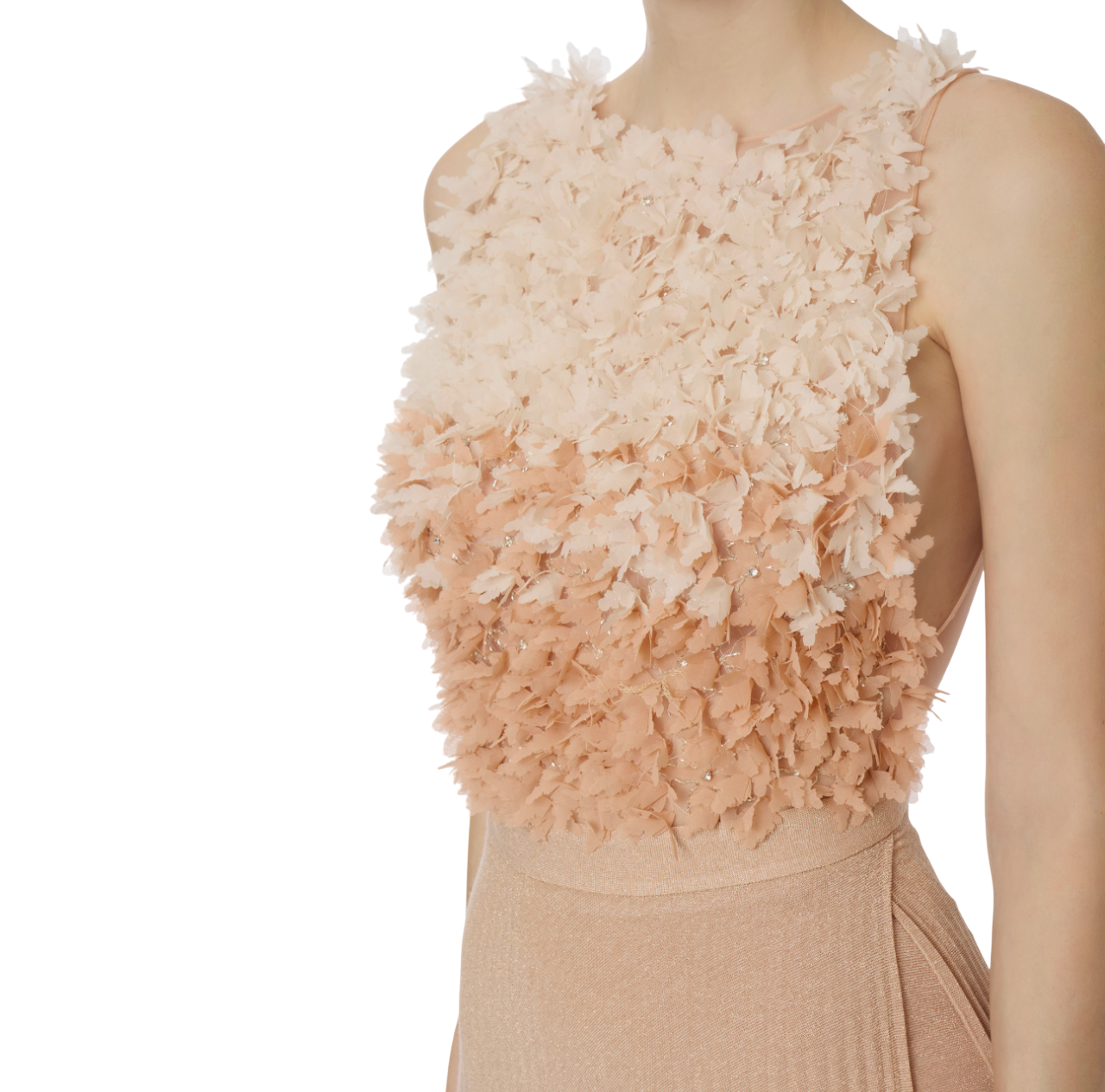 Elisabetta Franchi abito lungo plissè Red Carpet con petali rosa ABR4462 X81 ELISABETTA FRANCHI