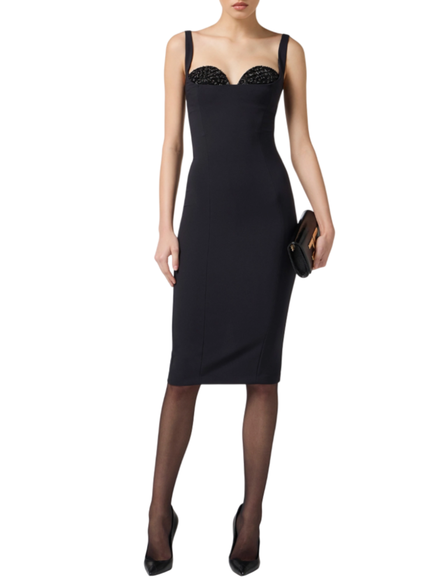 Elisabetta Franchi abito longuette con ricami gioiello nero AB83557E2 110 ELISABETTA FRANCHI