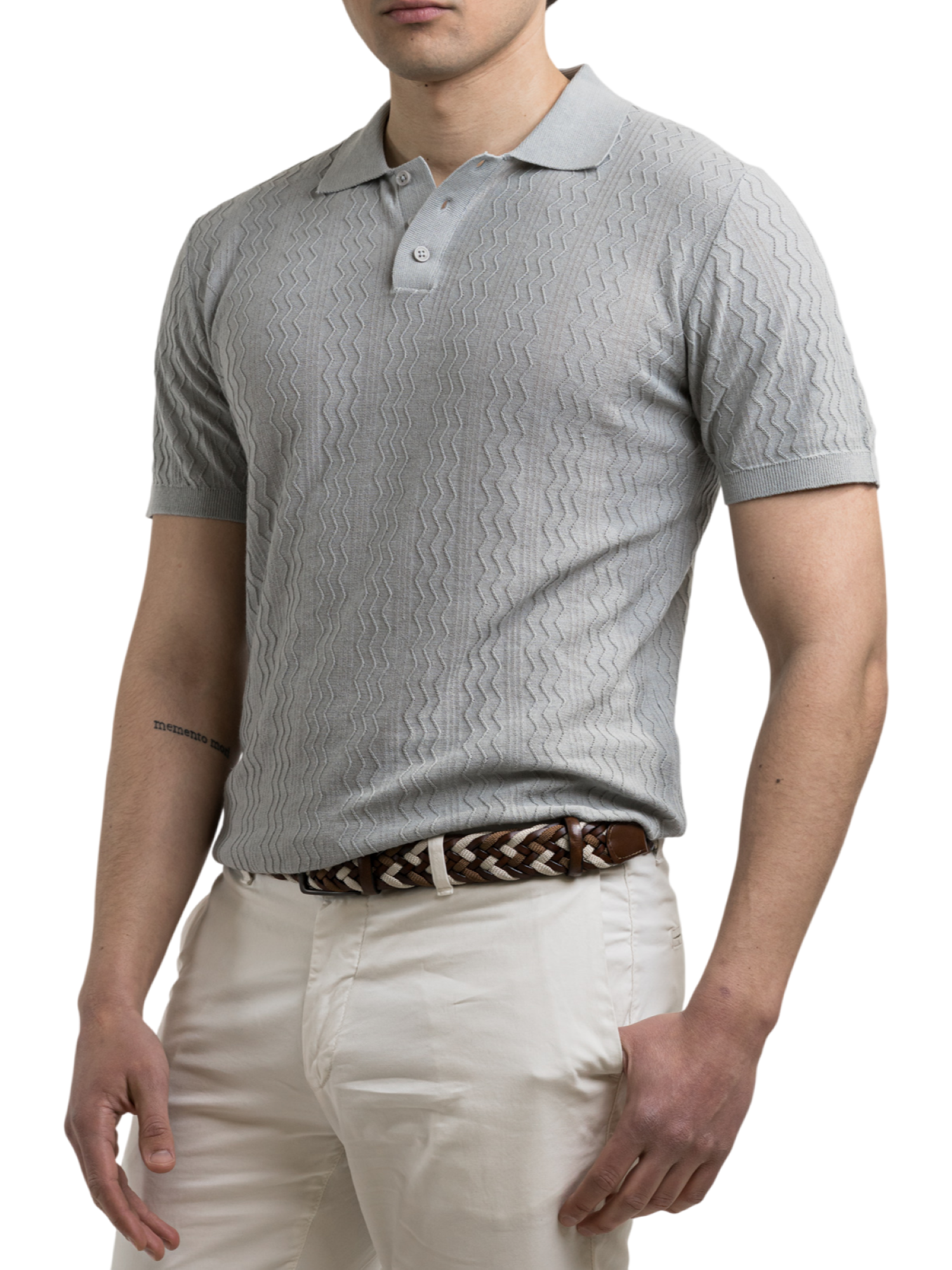 Yes Zee polo uomo in maglia trama chevron verde salvia M718-H600 0809 YES-ZEE