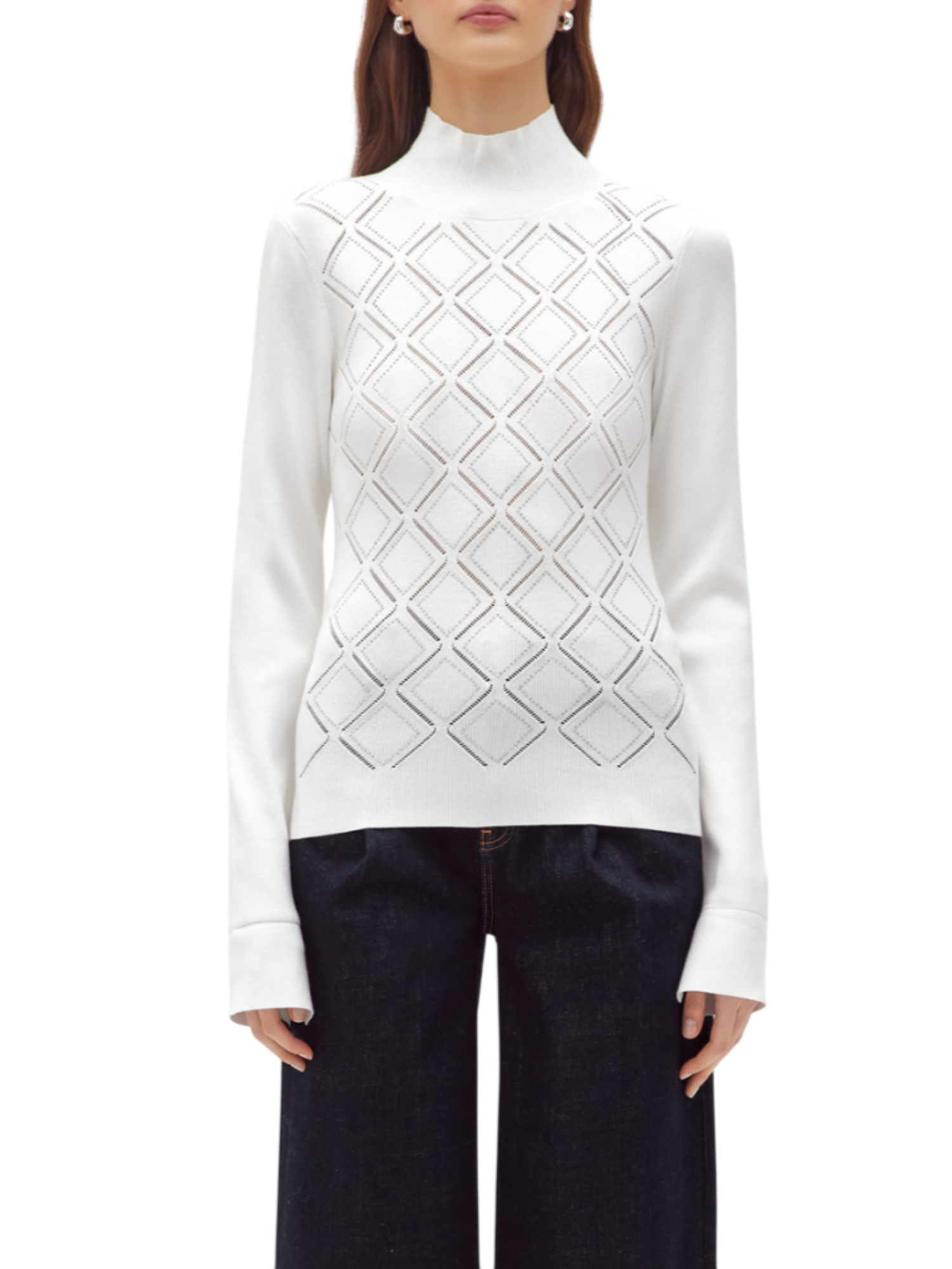 Blugirl maglia lupetto a rombi con strass bianco RF5114MS99E 10602 BLUGIRL