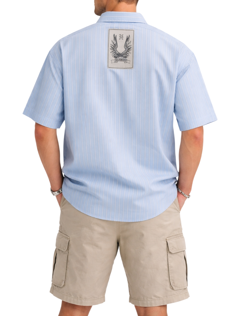 John Richmond camicia uomo a righe manica corta celeste UMP26360CA BLUE AURA John RICHMOND