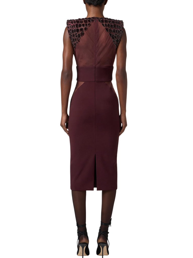 Elisabetta Franchi abito midi con ricami paillettes borgogna AB83457E2 EA4 ELISABETTA FRANCHI