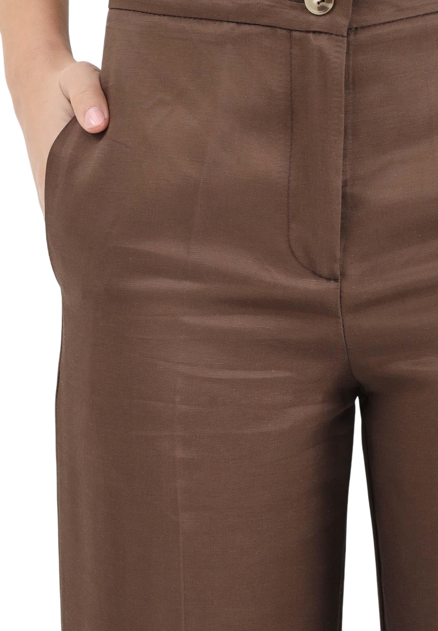 Vicolo pantaloni palazzo donna misto lino marrone TAB0250 MORO VICOLO