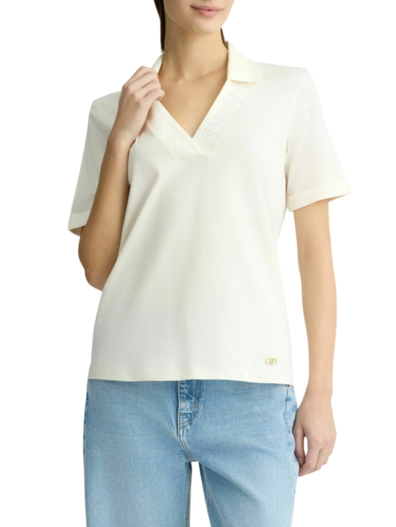 Liu Jo polo maniche corte in cotone con borchie bianco latte TA5187J6308 M9118 LIU JO