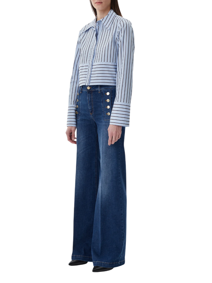 Vicolo jeans a zampa Giudith vita alta con bottoni lavaggio scuro DD5078 LAV.SCURO VICOLO