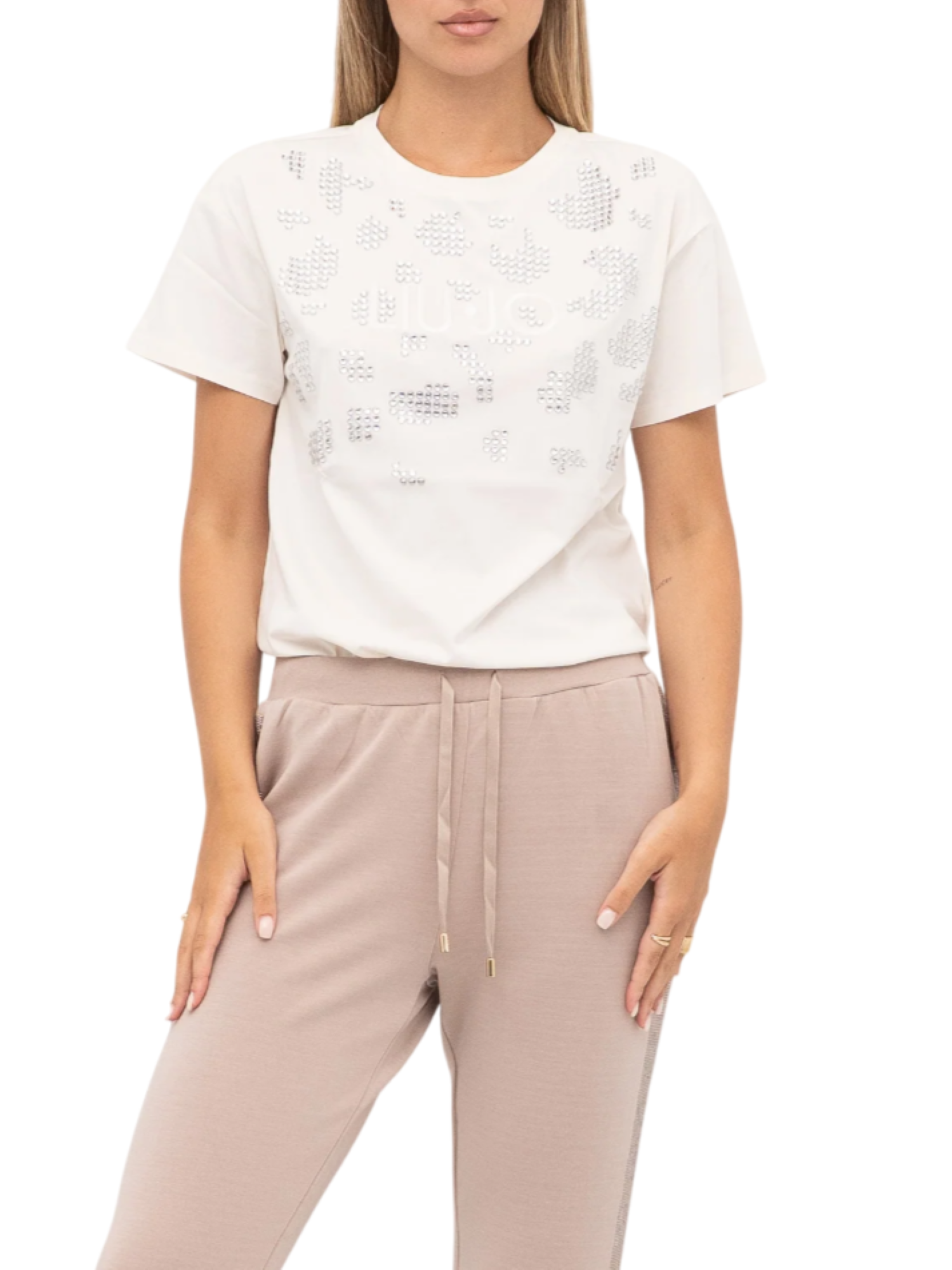 Liu Jo T-shirt manica corta con applicazioni gioiello panna TF5184JS923 M9896 LIU JO