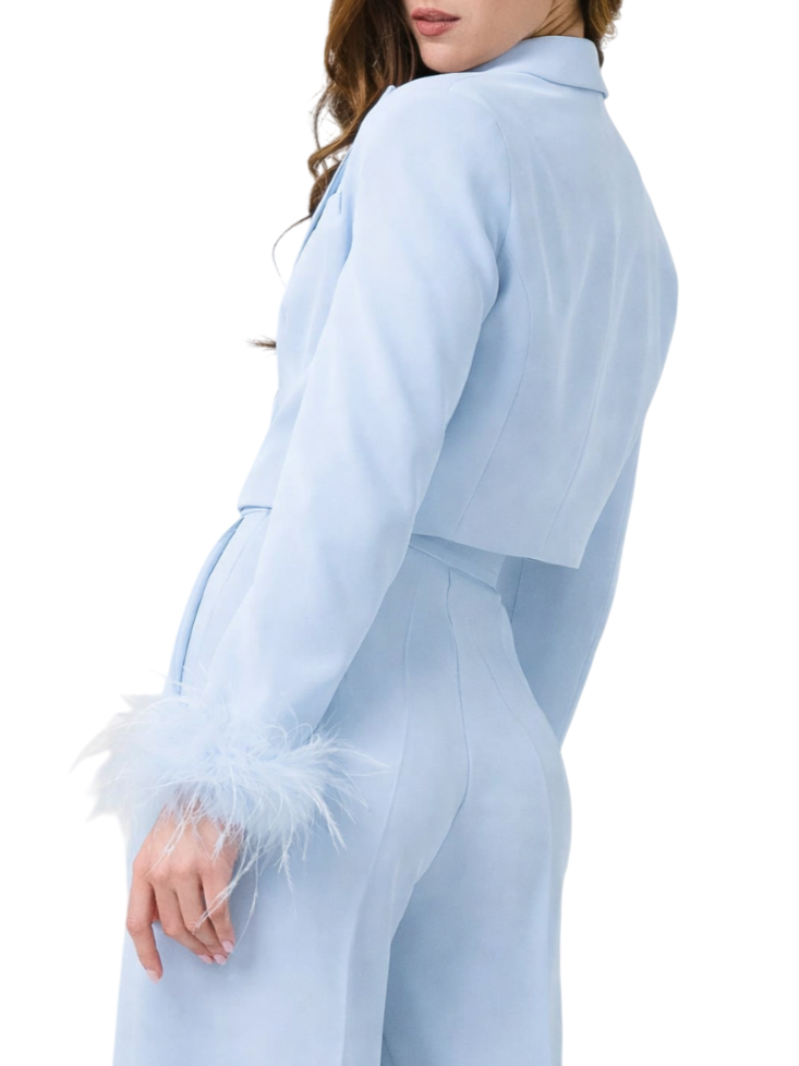 Silence giacca blazer corta con piume celeste GI5008 SKY SILENCE