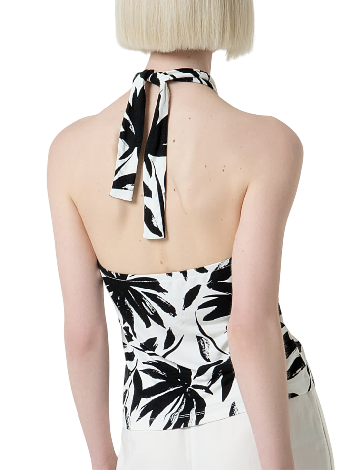 Surkana top con scollo all'americana in fantasia bianco nero 525MARA018 00 SURKANA
