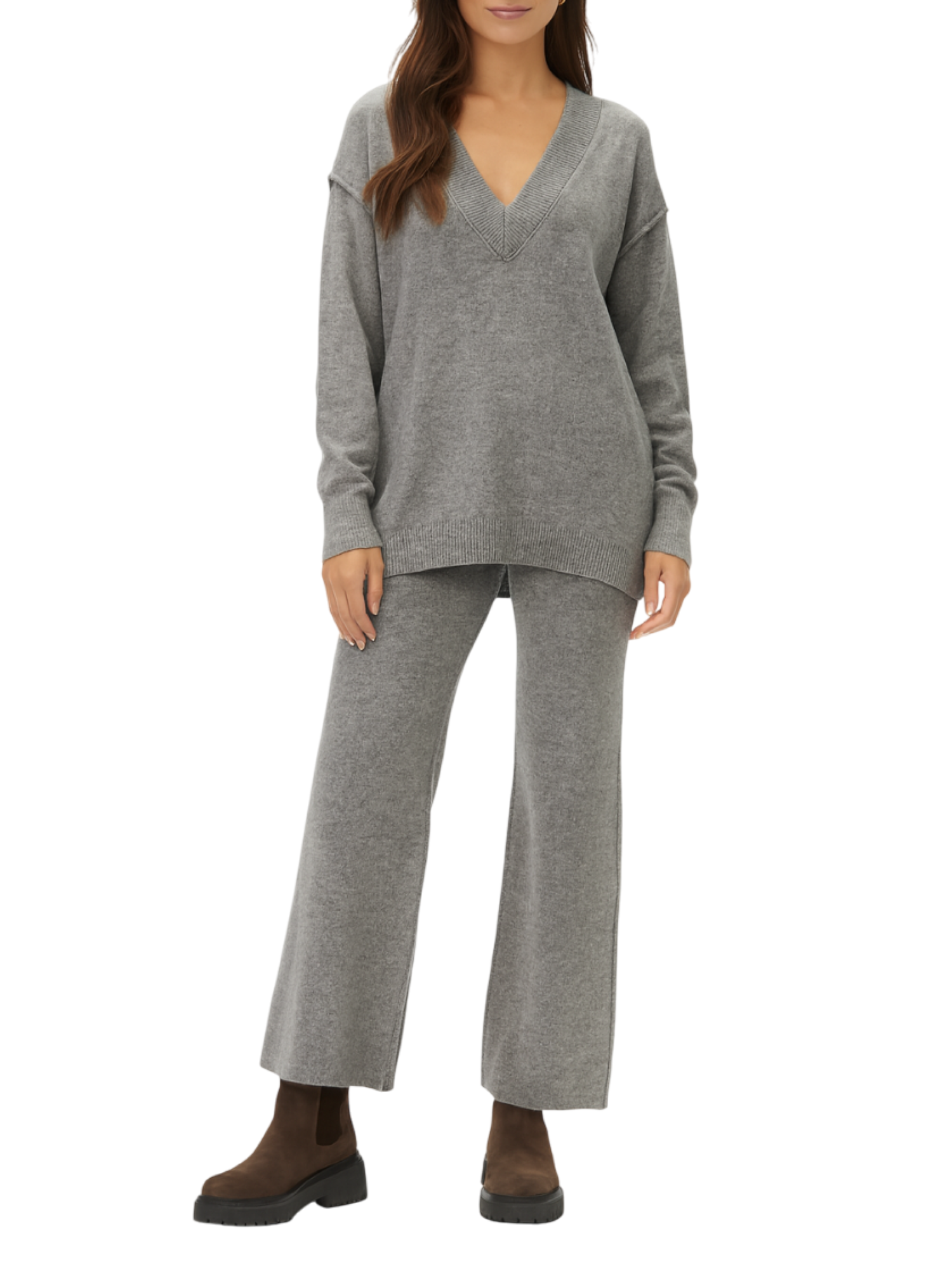 Haveone completo in maglia scollo V grigio HNC-P002 GRIGIO HAVEONE