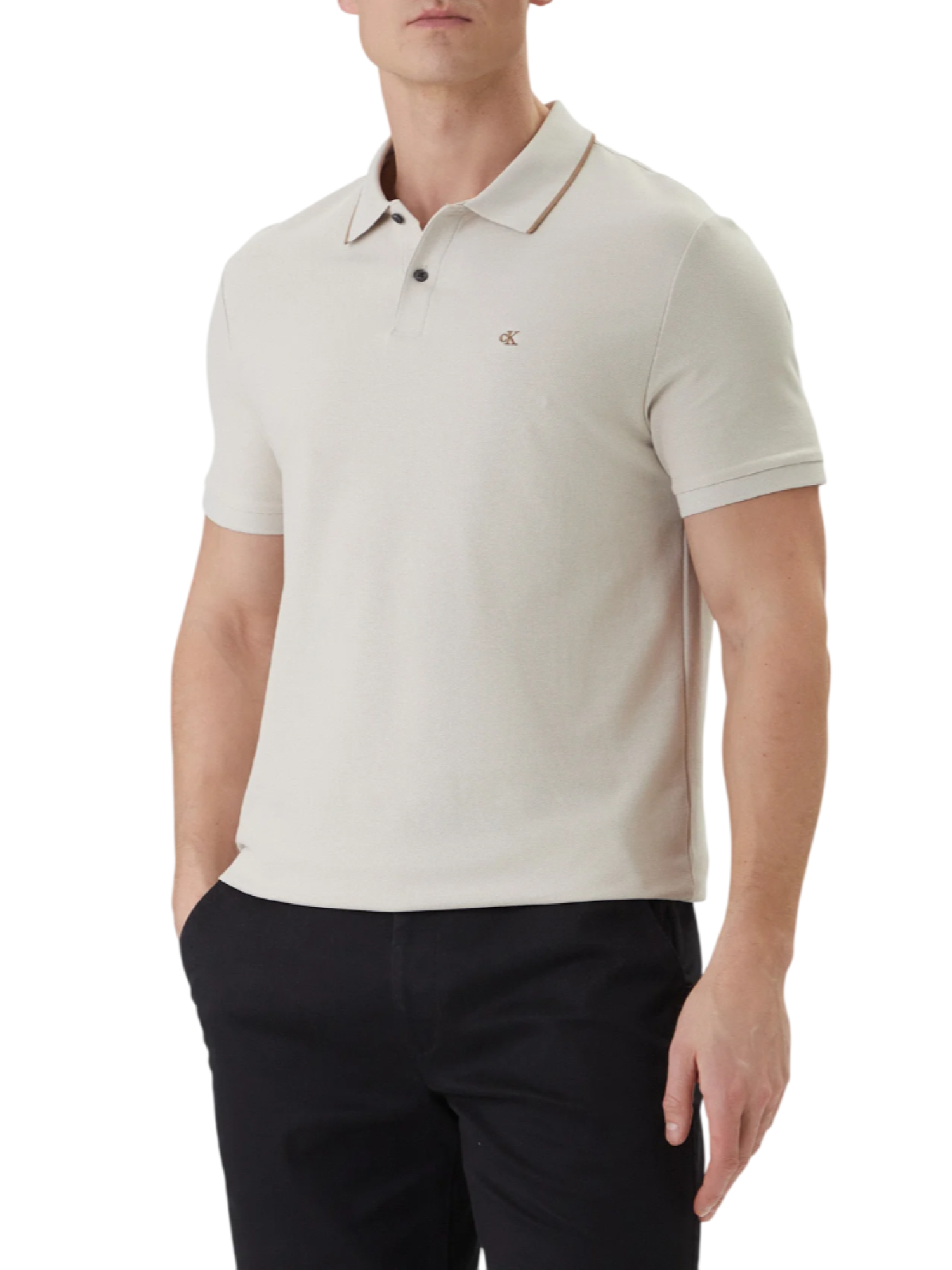 Calvin Klein polo in piquè uomo manica corta beige chiaro LV04LC239G 2JX Calvin Klein