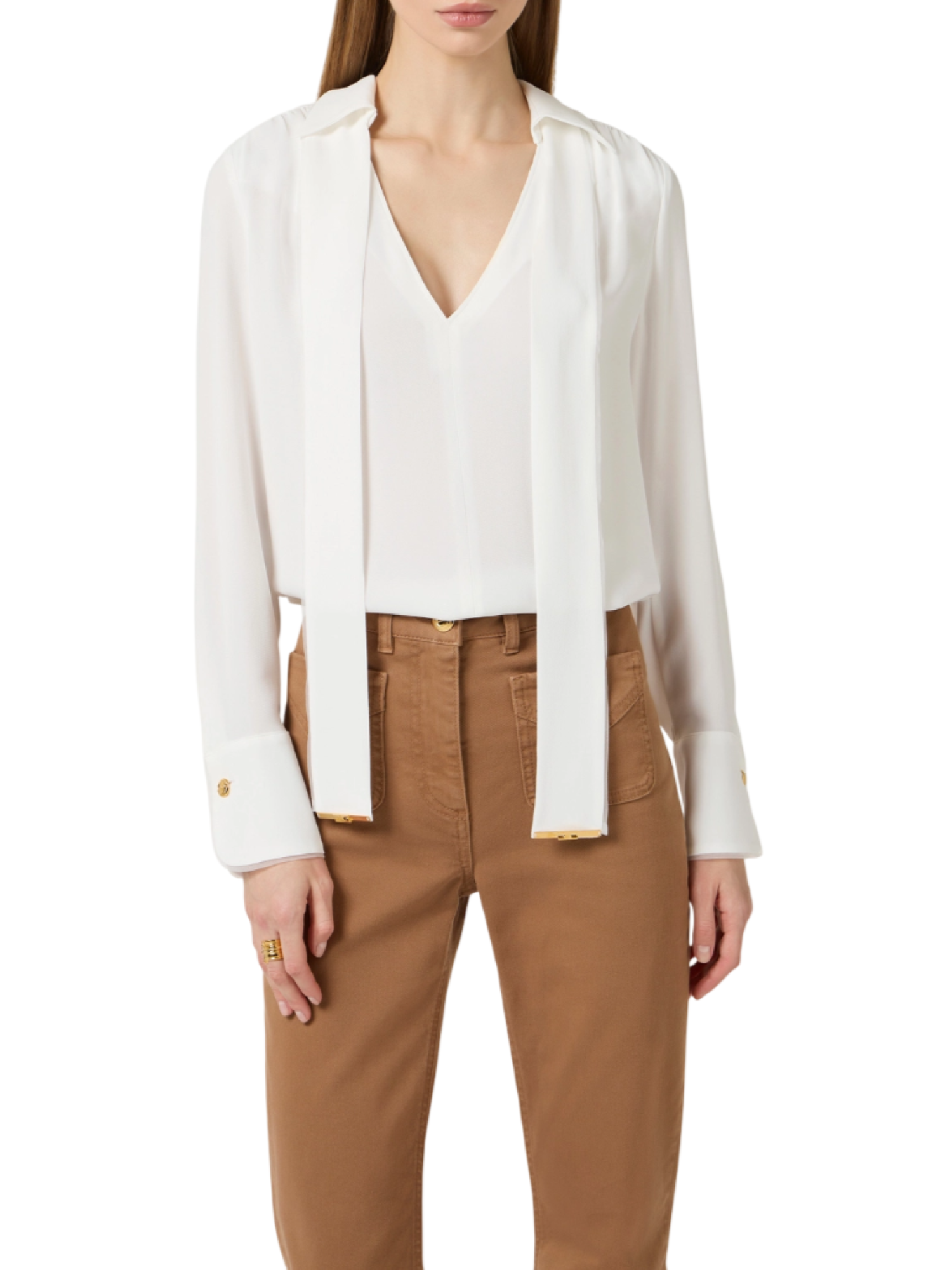 Elisabetta Franchi camicia con fusciacca in georgette bianco CA14661 360 ELISABETTA FRANCHI