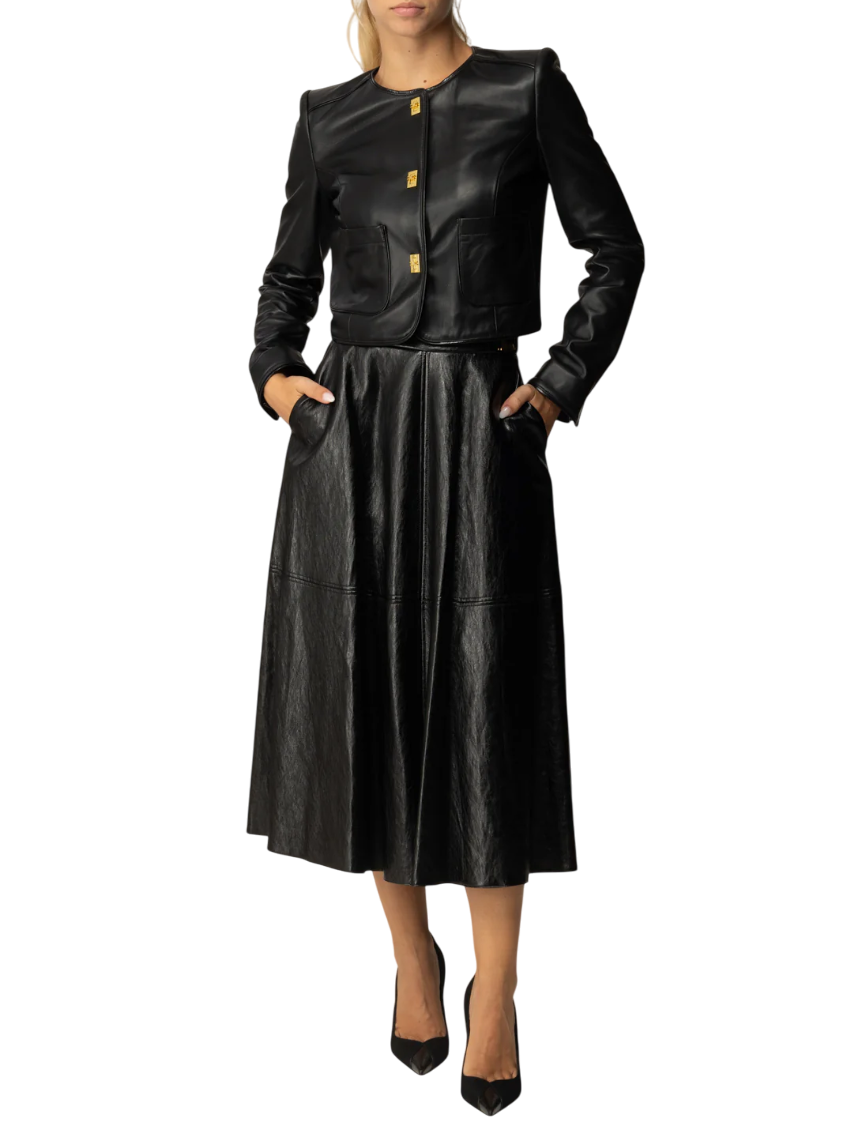 Elisabetta Franchi gonna midi in ecopelle craquelè nero GO13656E2 110 ELISABETTA FRANCHI