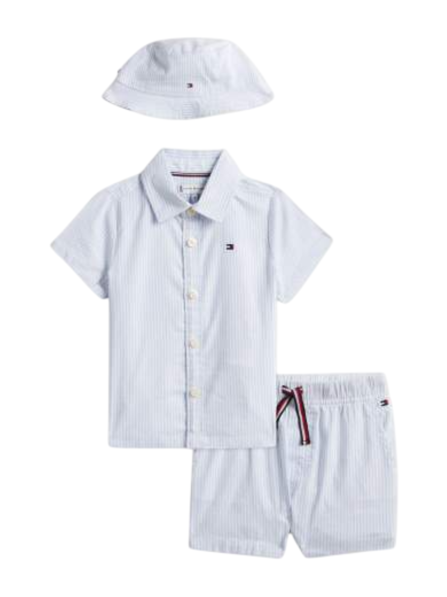Tommy Hilfiger completo neonato camicia shorts cappello celeste bianco KN0KN02376 0A4 Tommy Hilfiger