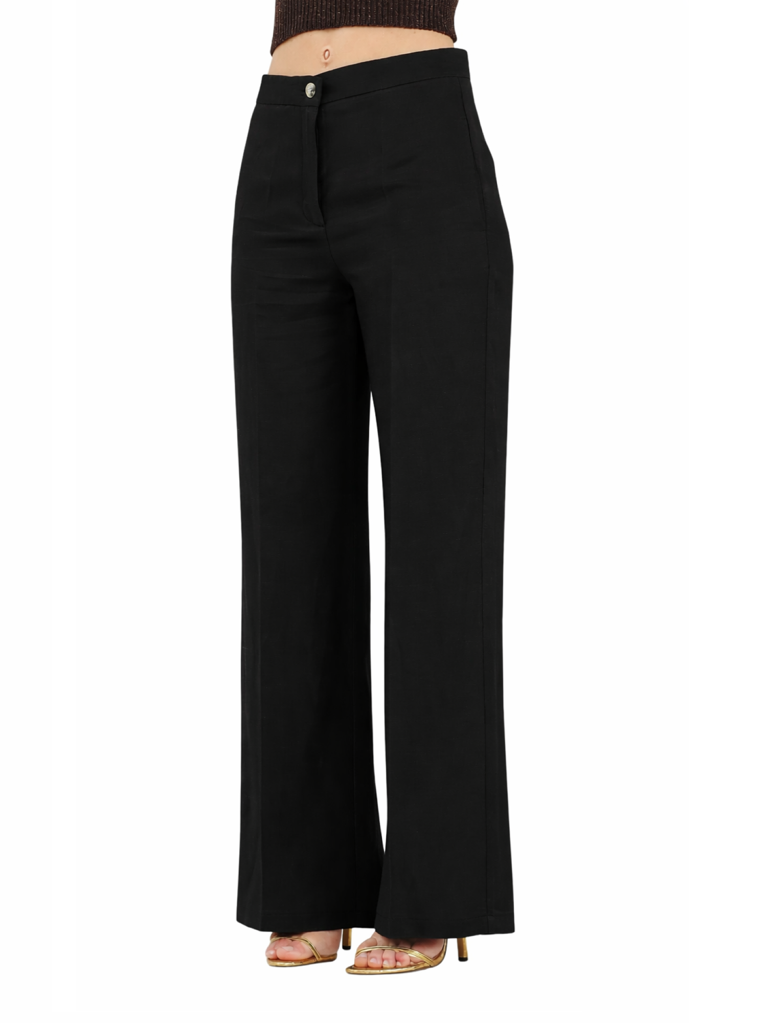 Vicolo pantaloni palazzo donna misto lino nero TAB0250 NERO VICOLO