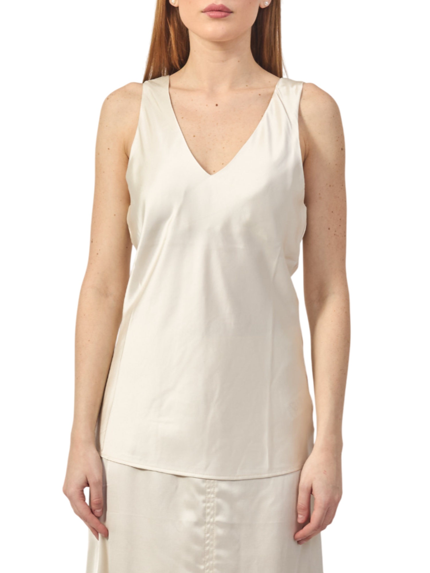 Yes Zee canotta satin con scollo a V ecrù T277-EU00 0222 YES-ZEE