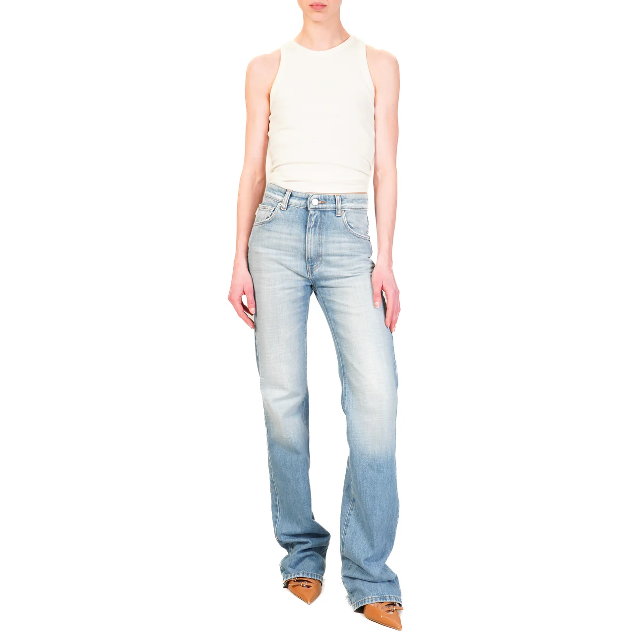 Vicolo jeans a zampa in denim used lavaggio blu DD5036 BLU DENIM VICOLO