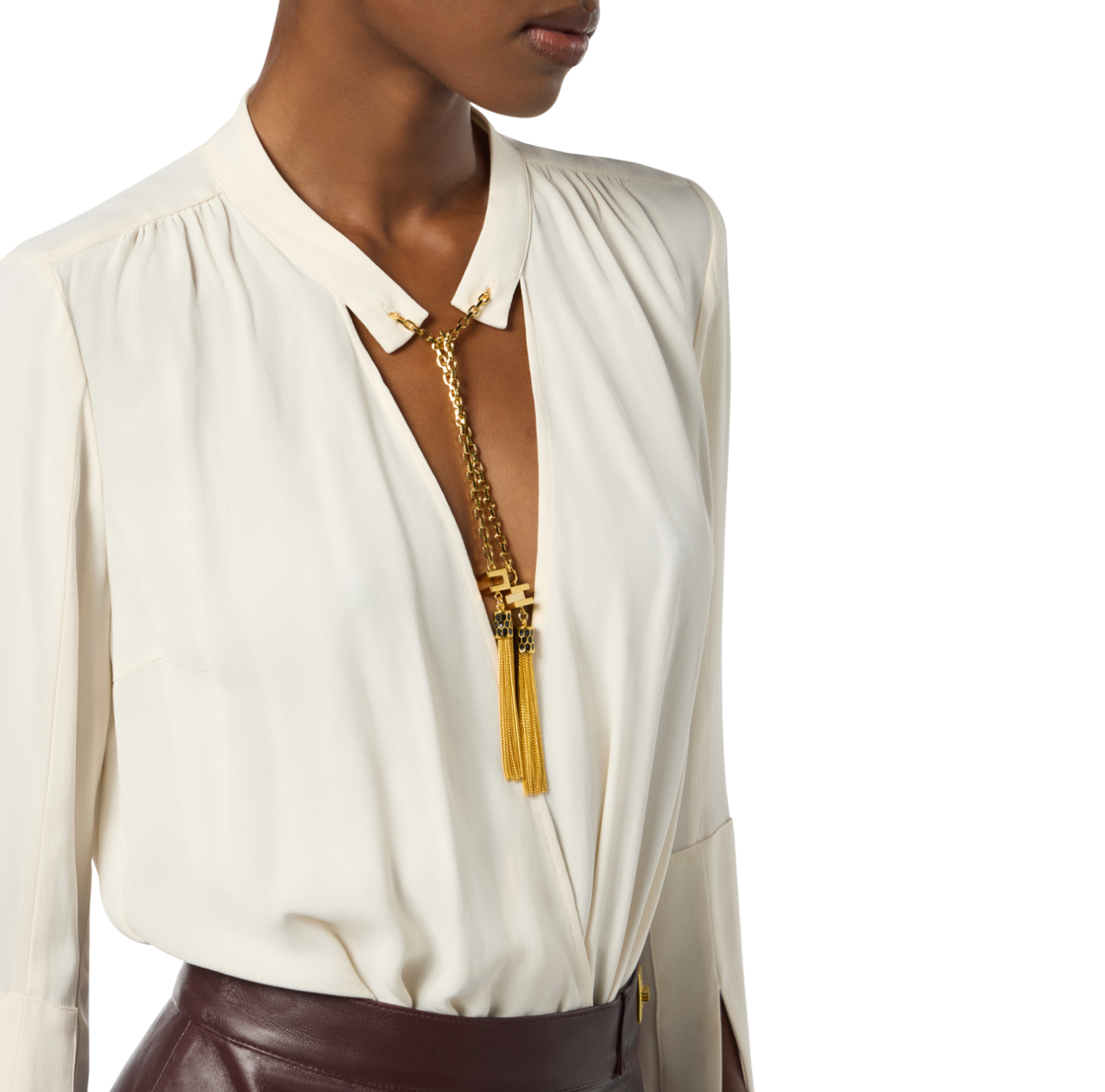 Elisabetta Franchi body in georgette manica lunga panna CB00557E2 DZ9 ELISABETTA FRANCHI