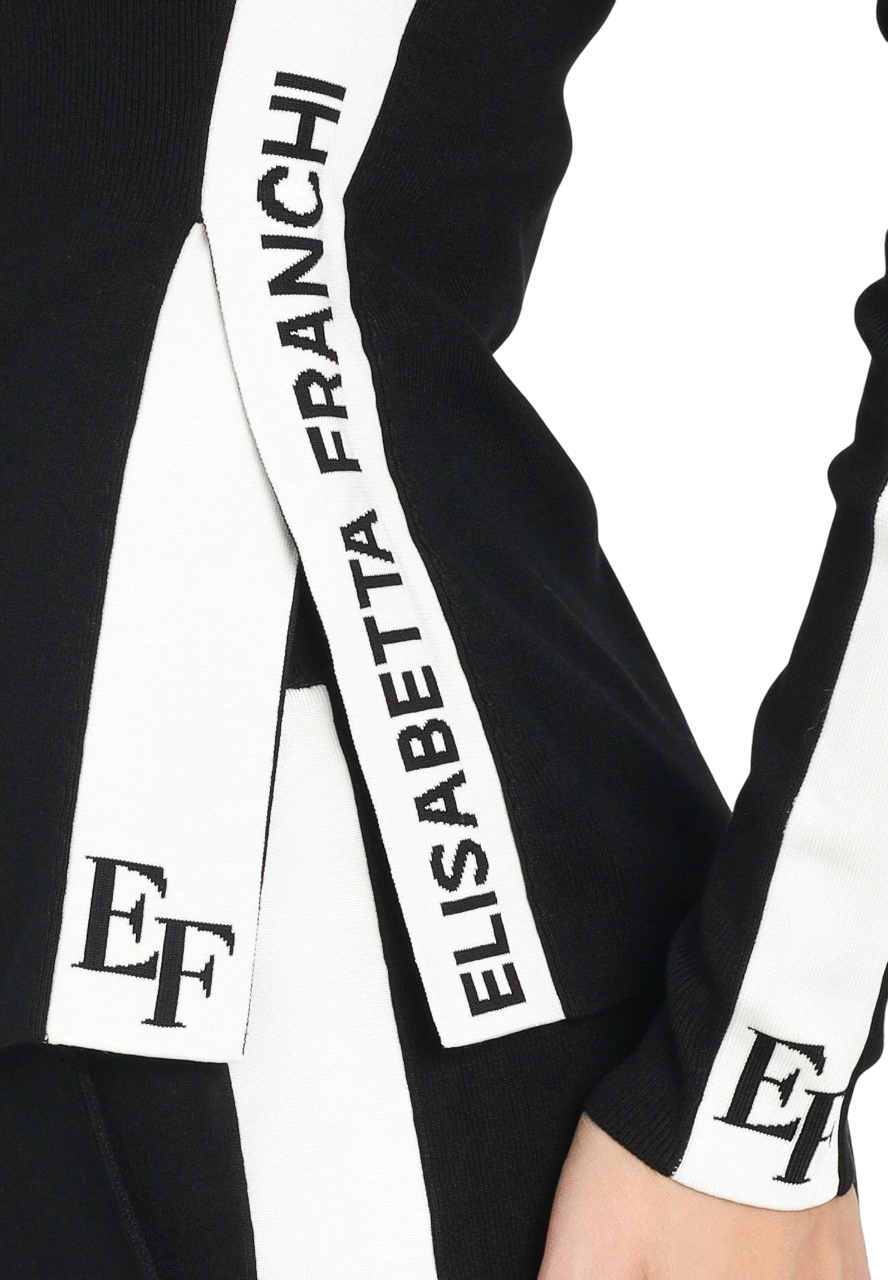 Elisabetta Franchi maglia slim con bande logate nero panna MK03S56E2 EF3 ELISABETTA FRANCHI
