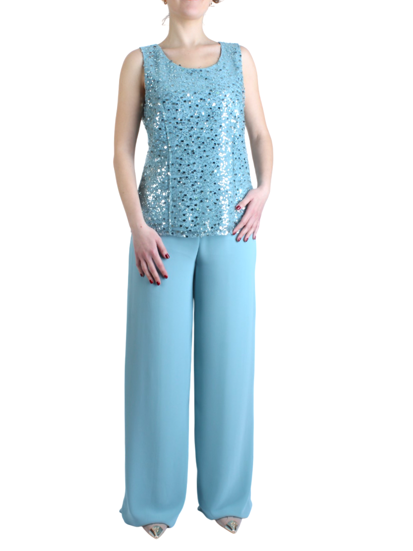 Impero Couture completo da cerimonia con pantaloni in georgette verde tiffany UBP38 TIFFANY IMPERO Couture