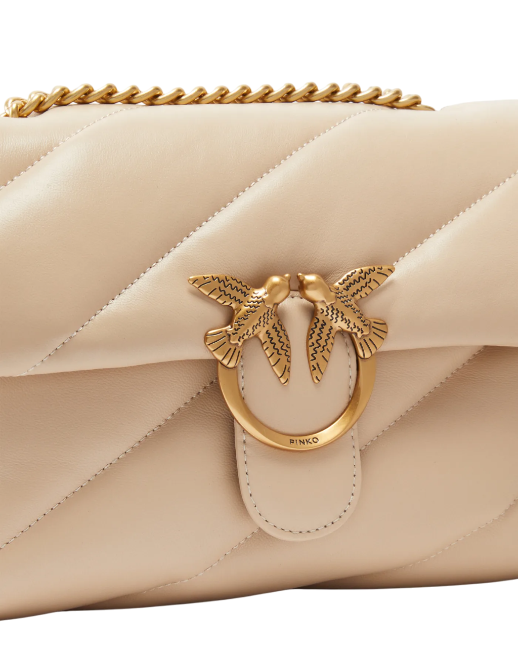 Pinko borsa Love Bag Classic Puff in pelle beige oro 100038-A0F2 C50Q PINKO