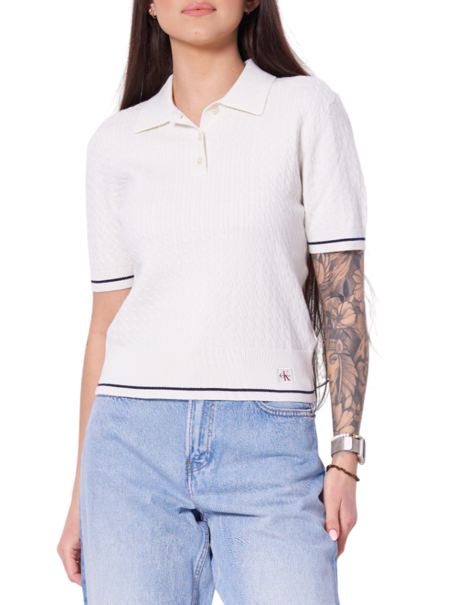 Calvin Klein Jeans polo in maglia a trecce donna panna LV047F320G YAS Calvin Klein Jeans