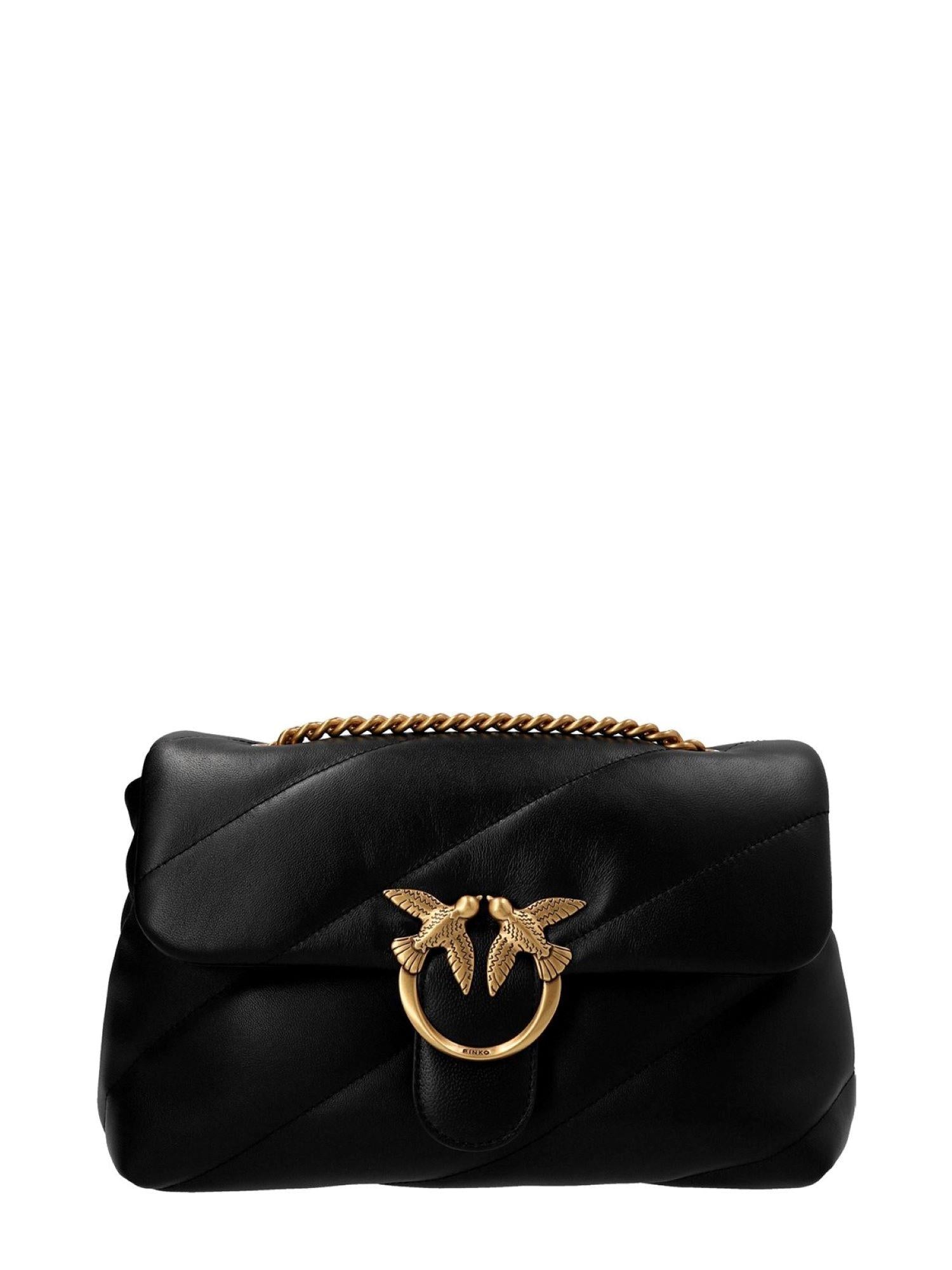 Pinko borsa Love Bag Puff Classic in pelle trapuntata nero oro 100038-A0F2 Z99Q PINKO