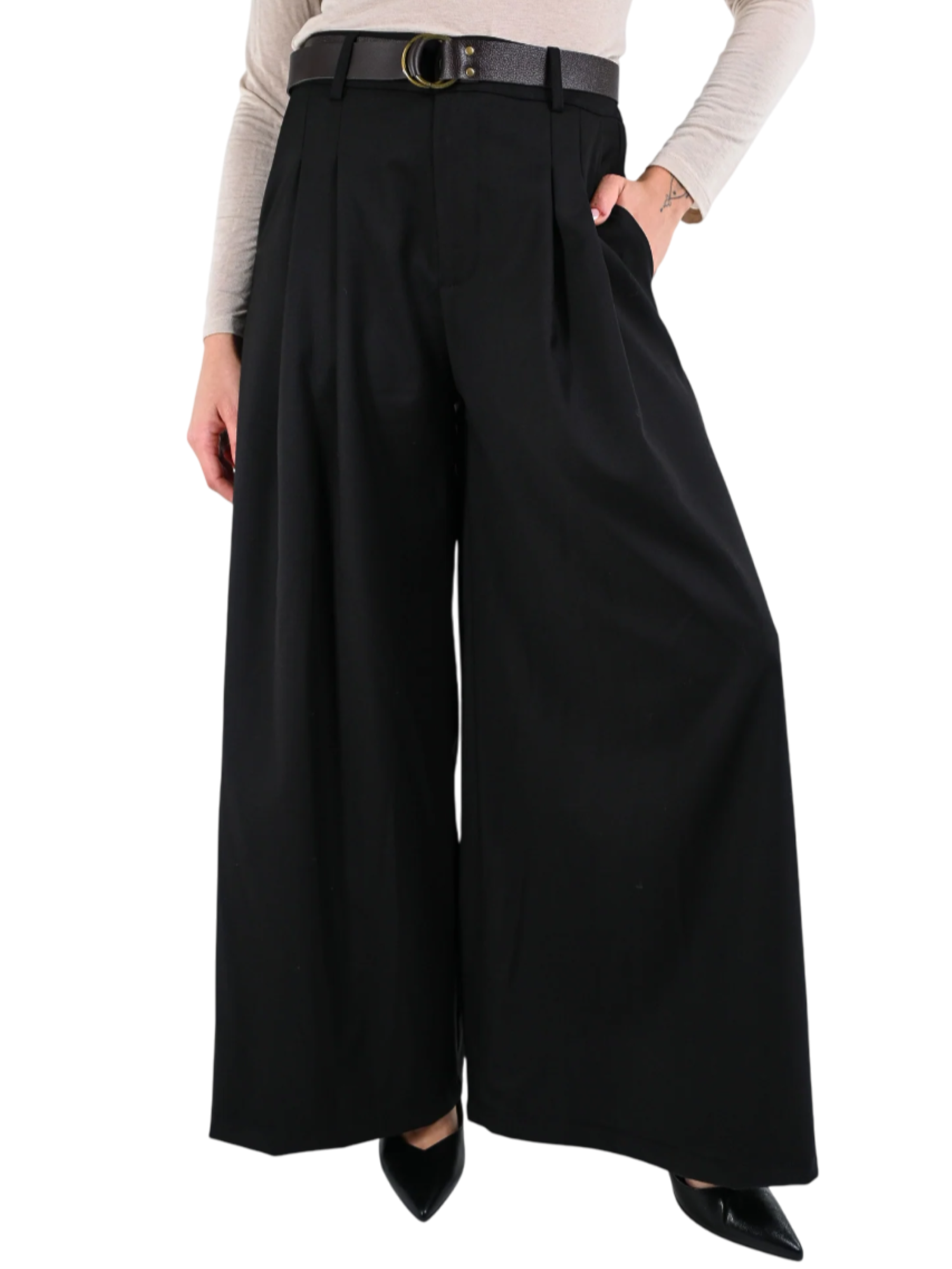 Haveone pantaloni palazzo con pinces nero PVE-P274 NERO HAVEONE