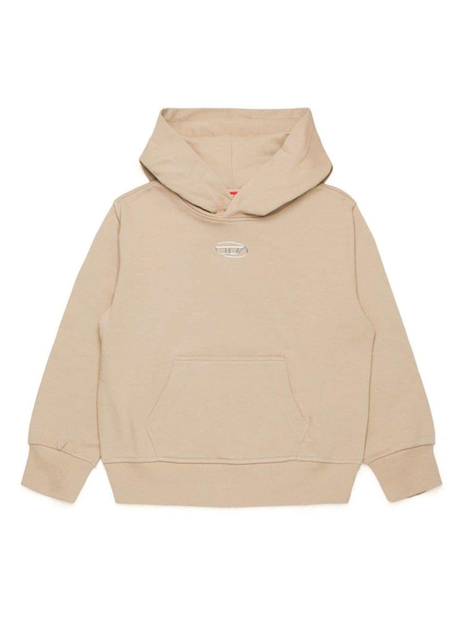 Diesel felpa Smacshoodod con cappuccio e mini logo beige J02025-KYAVF K758 DIESEL