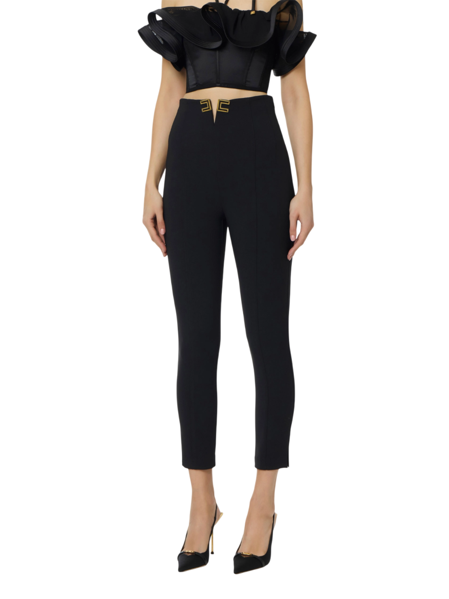 Elisabetta Franchi pantaloni slim con logo iconico nero PA16361 110 ELISABETTA FRANCHI