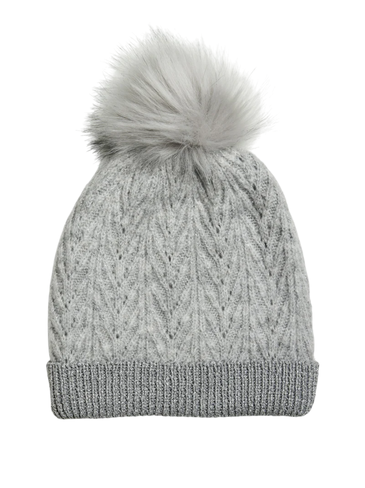 Pieces cappello in maglia con pompon argento 17152032 LIGHT GREY MELANGE-ARGENTO PIECES