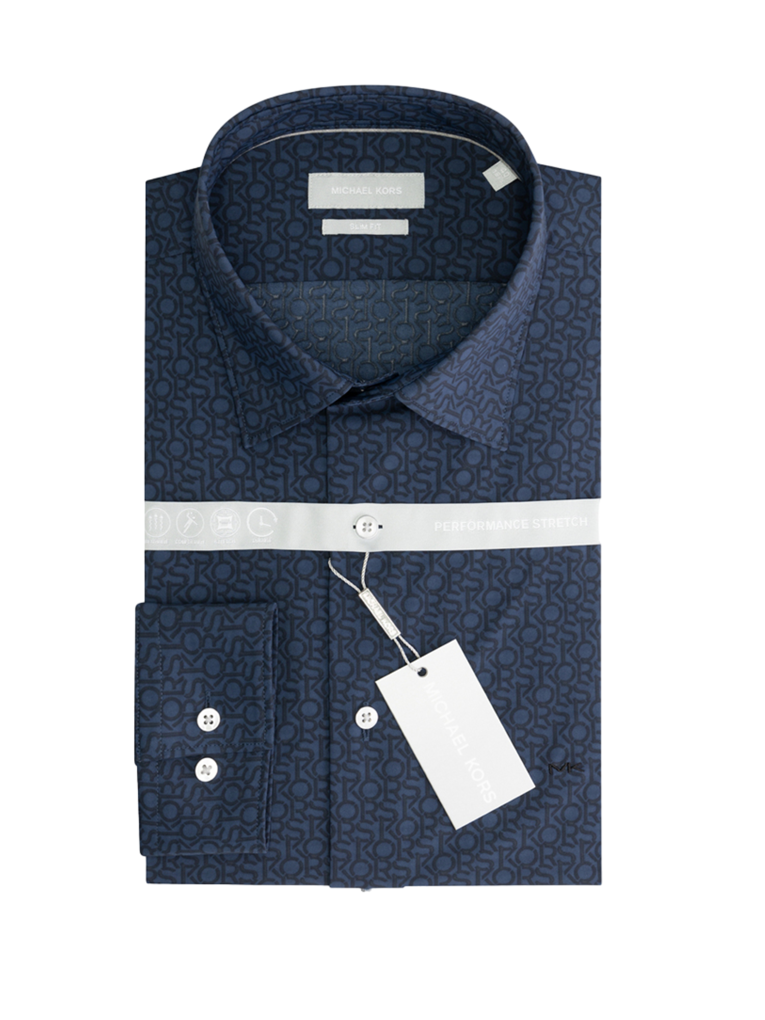 Michael Kors camicia manica lunga slim fit in fantasia logo blu MK0DS01260 M001 MICHAEL KORS