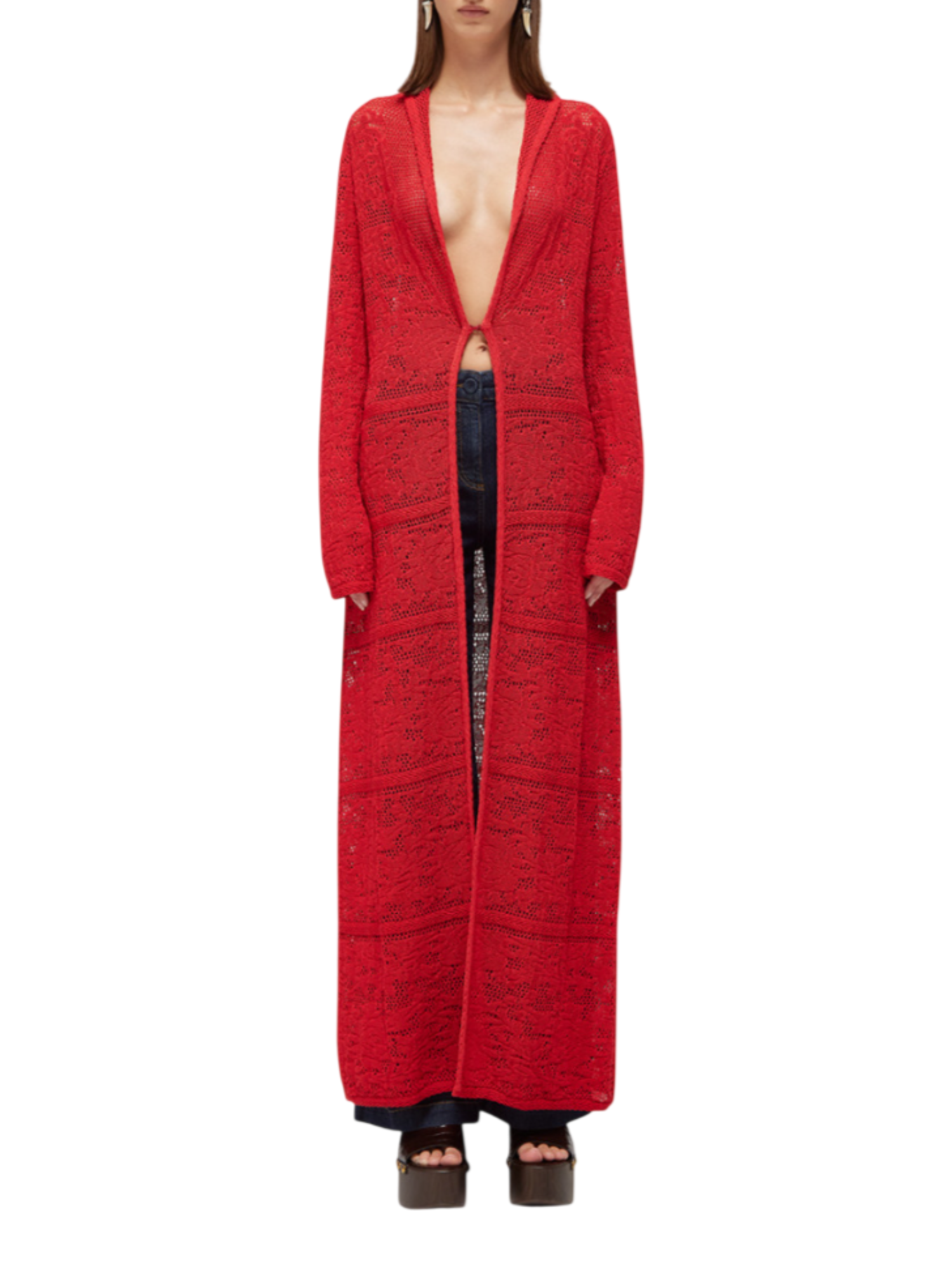 Blugirl cardigan lungo in maglia macramè rosso RA6082MA09S 81663 BLUGIRL