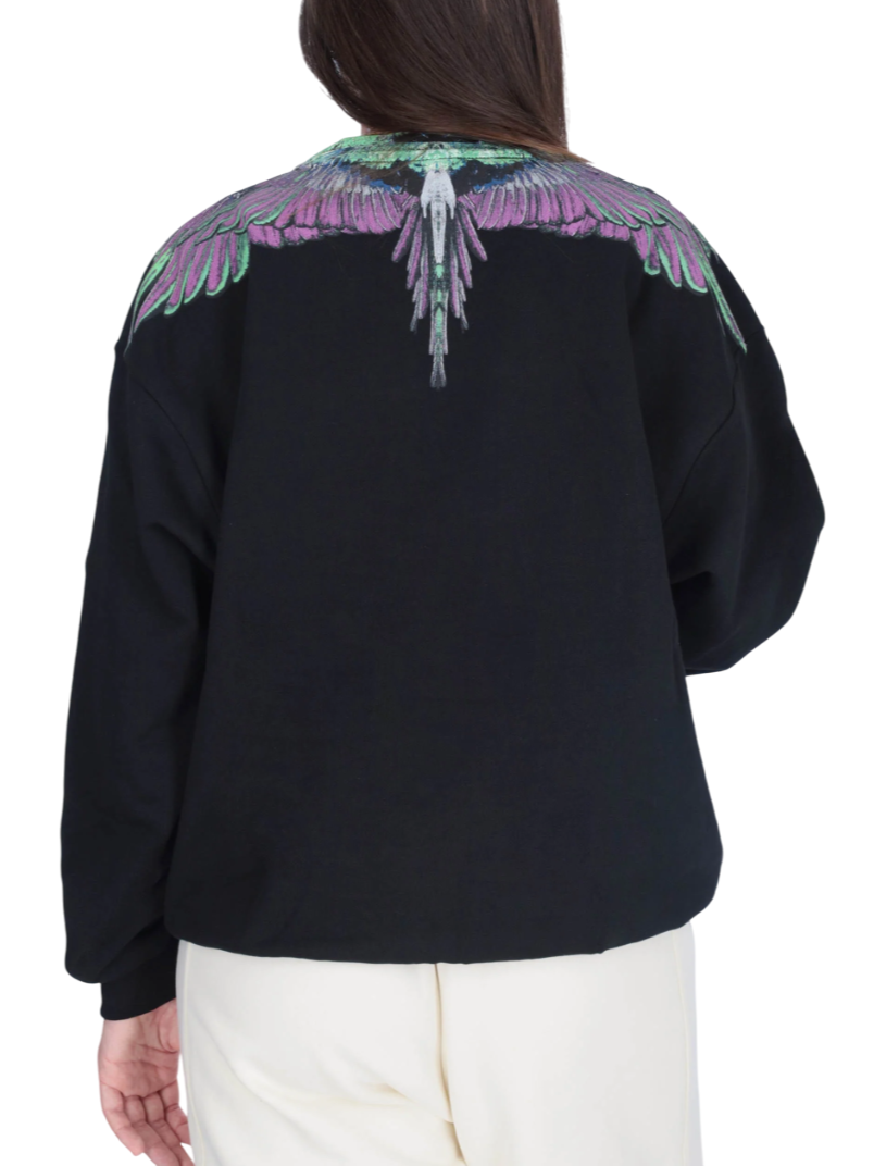 County of Milan felpa donna con stampa iconica nero CM30003 NERO-PINK WINGS COUNTY OF MILAN