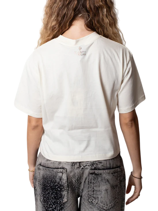 County of Milan T-shirt donna con strass panna CM30016 LATTE COUNTY OF MILAN