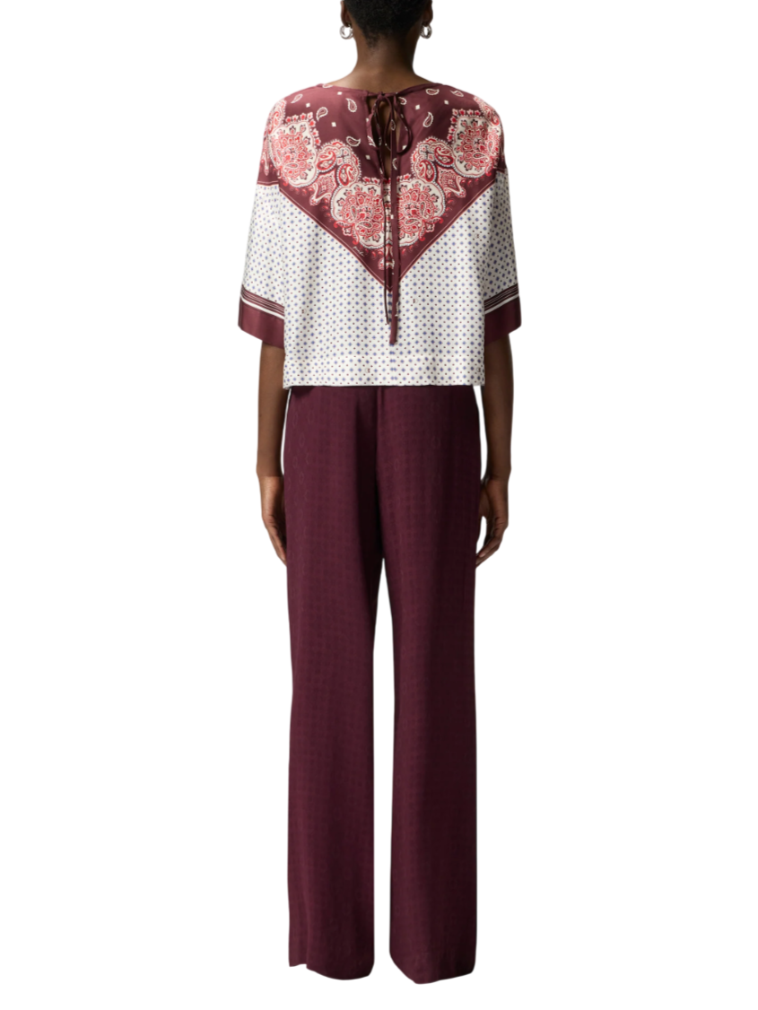 Pinko blusa Betsy in viscosa stampa multicolor bianco borgogna 106198-A31K YR1 PINKO