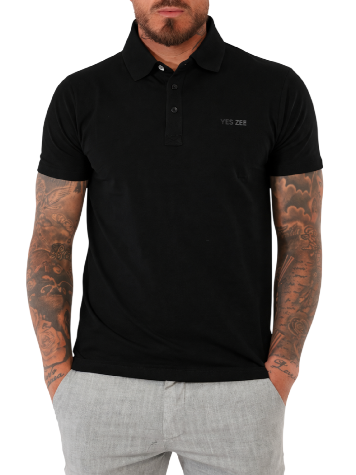 Yes Zee polo manica corta uomo in jersey nero T782-TA00 0801 YES-ZEE