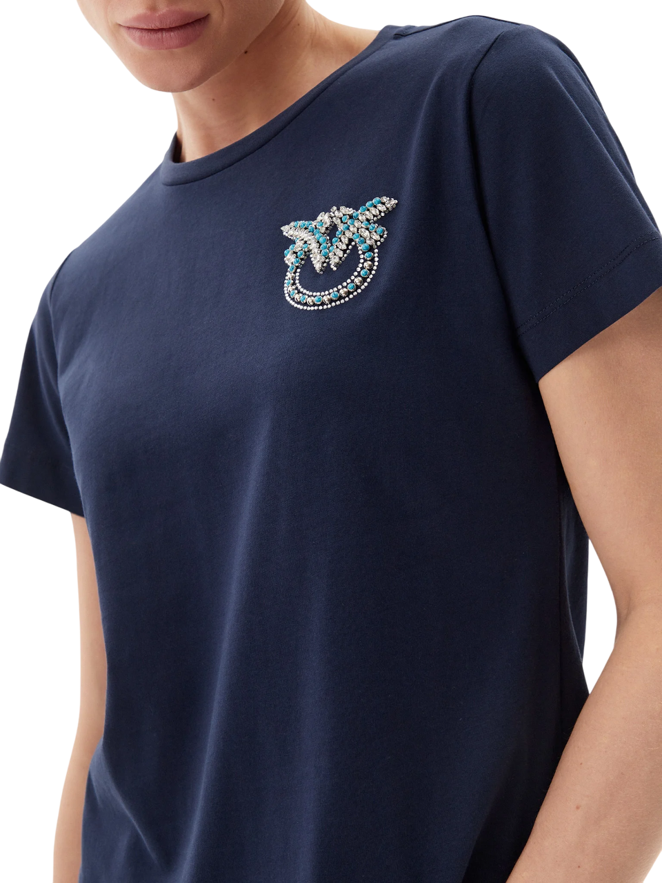 Pinko T-shirt manica corta Nambrone con logo gioiello blu 103320-A2G7 G1A PINKO