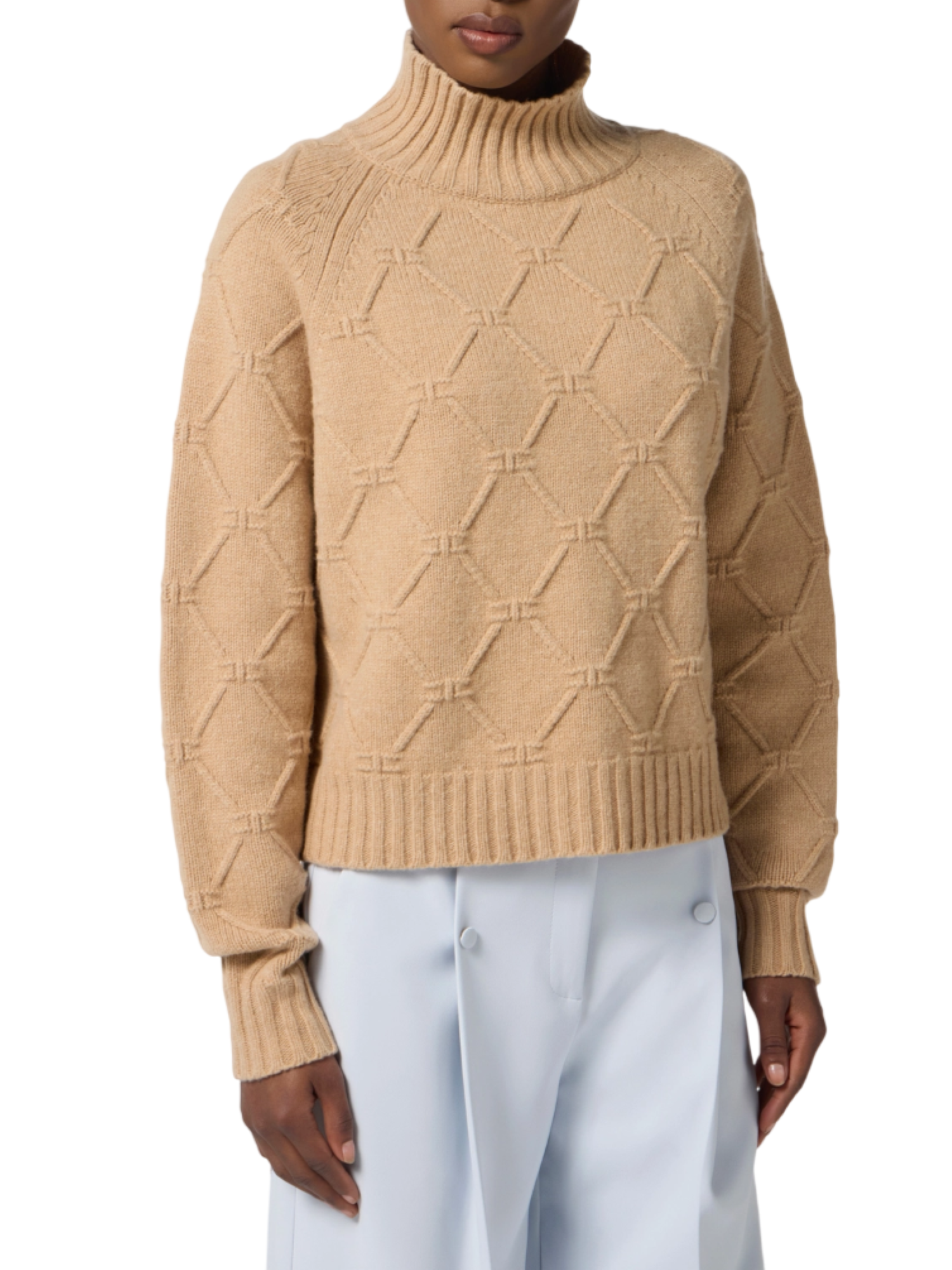 Elisabetta Franchi maglia dolcevita misto cashmere beige MK55T57E2 EA2 ELISABETTA FRANCHI