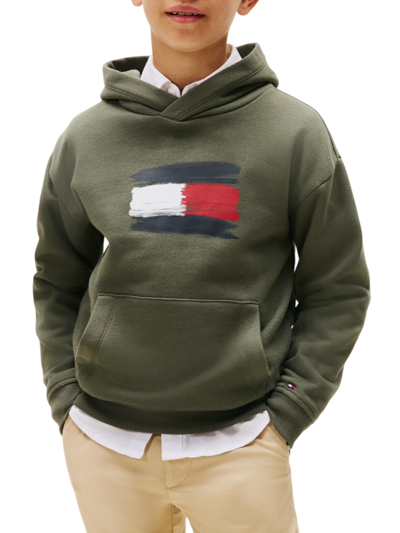 Tommy Hilfiger felpa bambino con cappuccio verde KB0KB10112 MRH Tommy Hilfiger