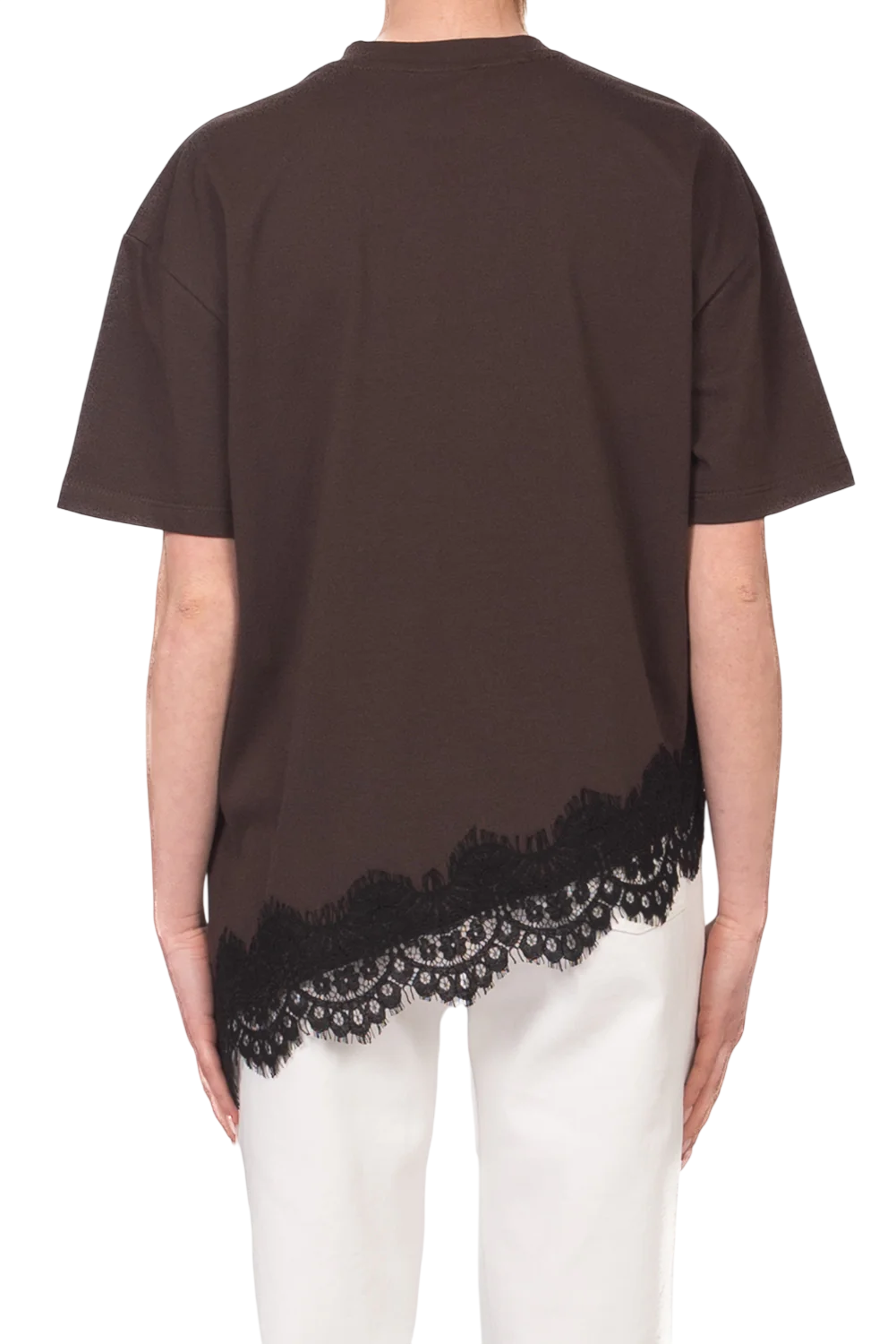 Vicolo T-shirt manica corta asimmetrica con pizzo marrone RAB0598 MORO VICOLO