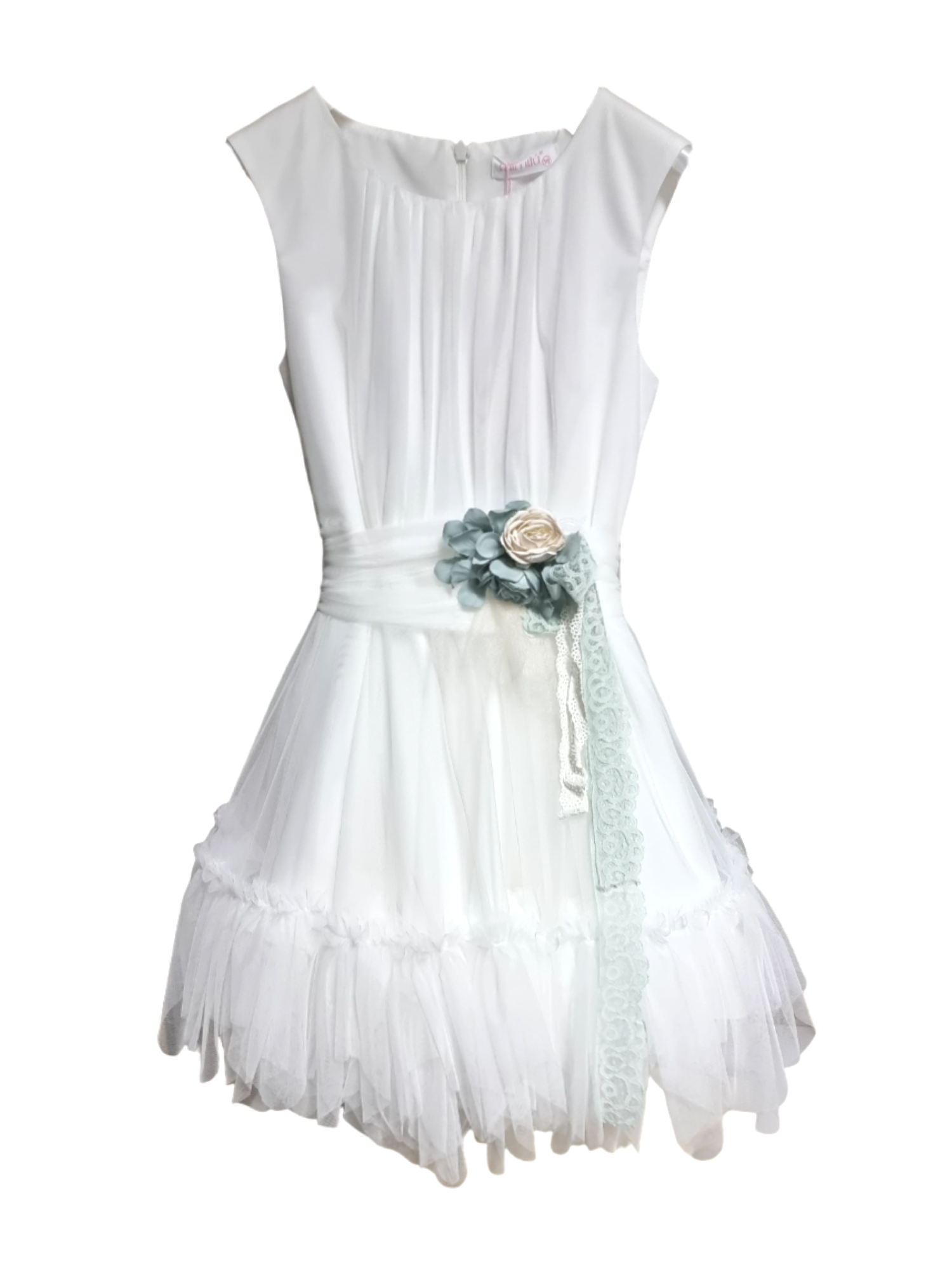 Mimilù abito da cerimonia in tulle con fiore bianco 934 BLANCO MImilù