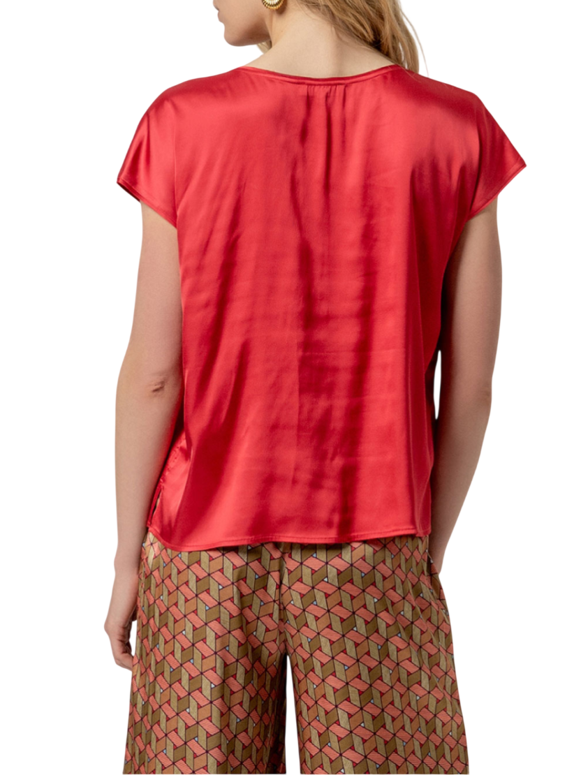 Surkana blusa in raso scollo a V rosso 516HIEN126 40 SURKANA
