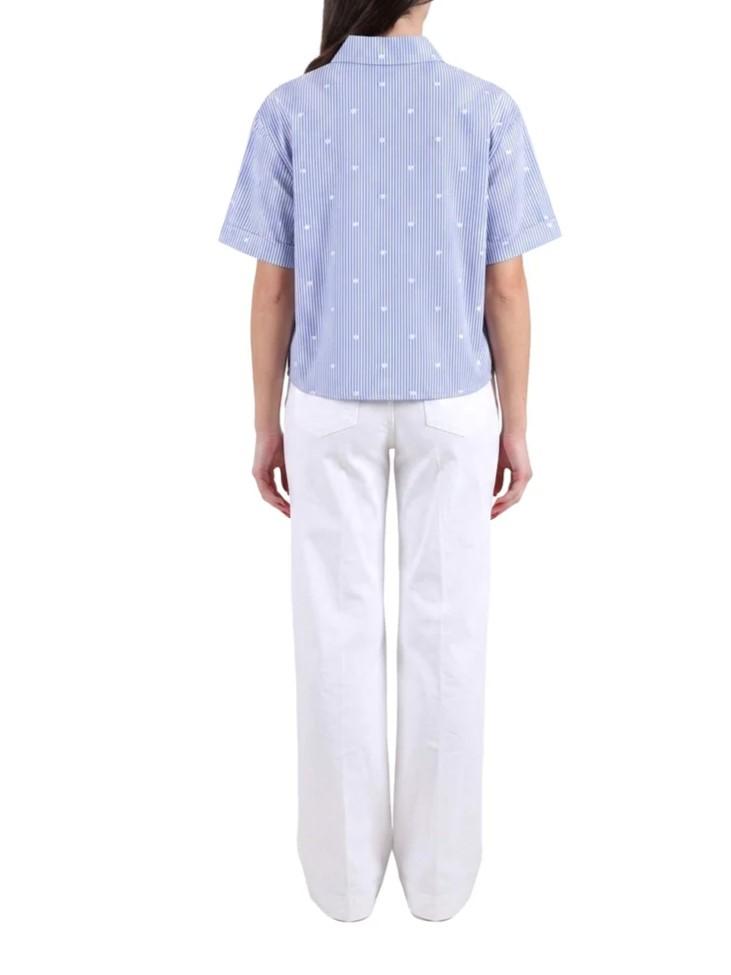Yes Zee camicia a righe donna manica corta celeste bianco C223-Y400 2713 YES-ZEE