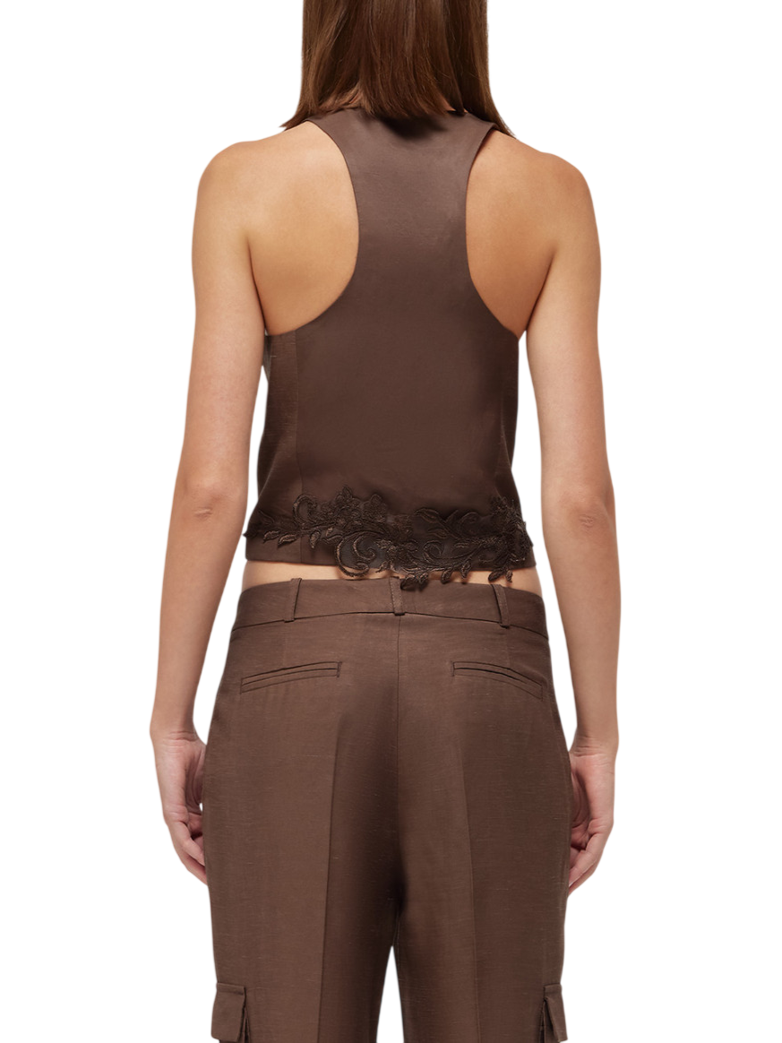 Blugirl gilet donna misto lino con ricami floreali marrone RA6157T8823 P9414 BLUGIRL